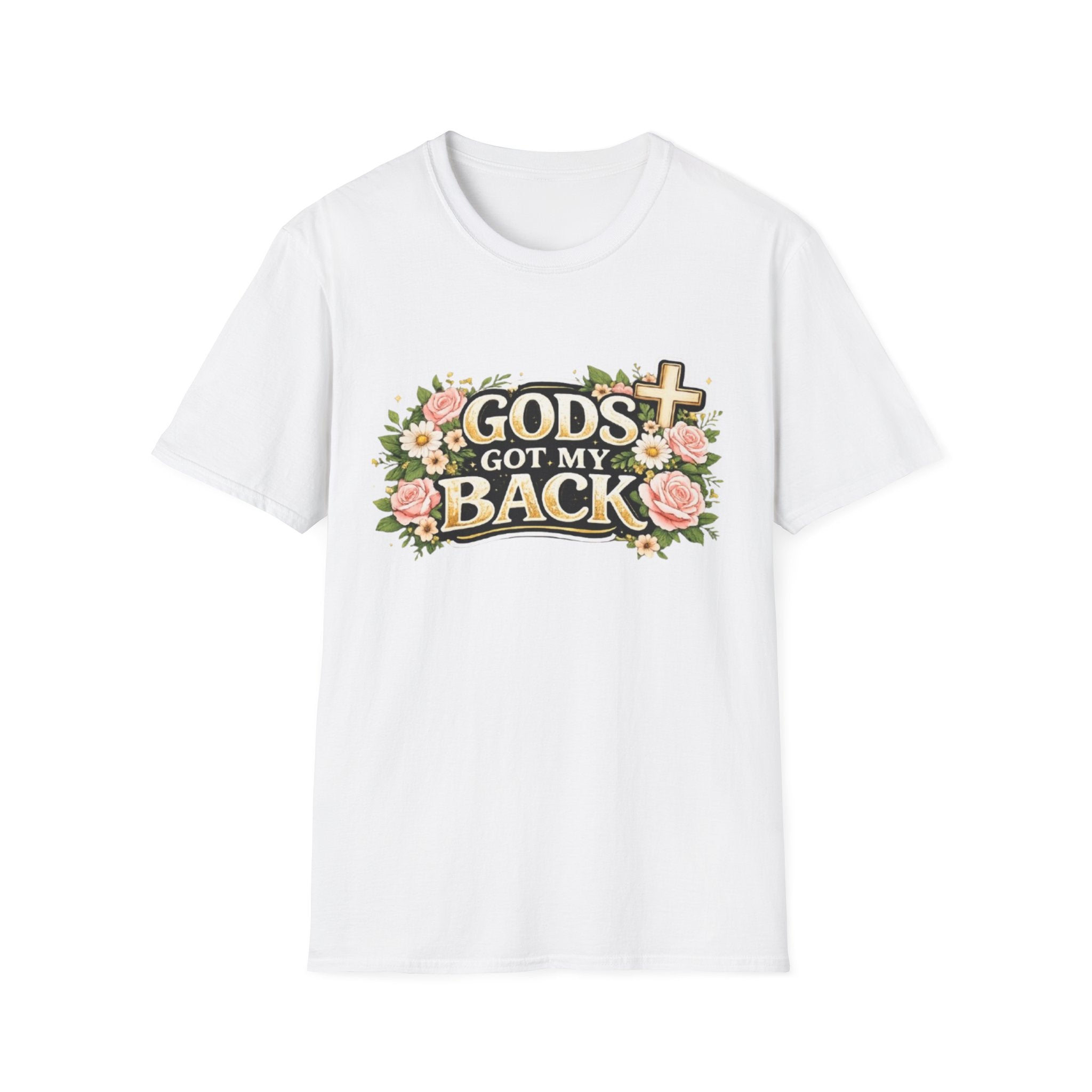 Faith T-Shirt — "God's Got My Back" Floral Cross Christian Tee