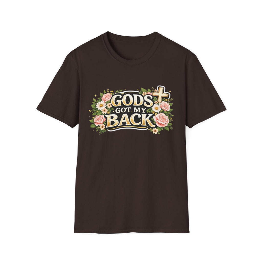 Faith T-Shirt — "God's Got My Back" Floral Cross Christian Tee