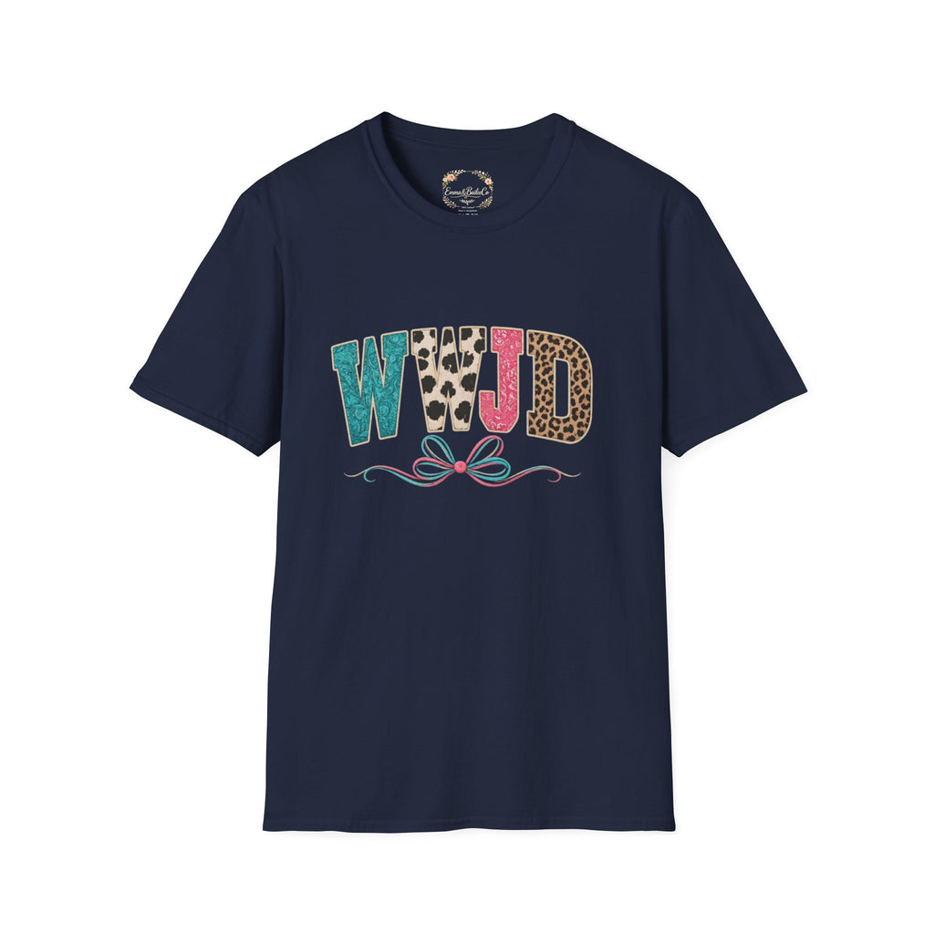 WWJD Leopard & Teal Graphic T-Shirt — Vintage Bow Faith Tee