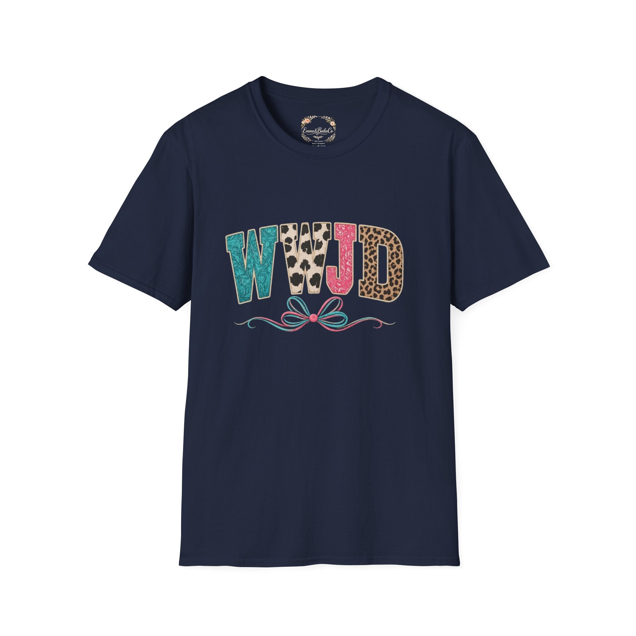 WWJD Leopard & Teal Graphic T-Shirt — Vintage Bow Faith Tee