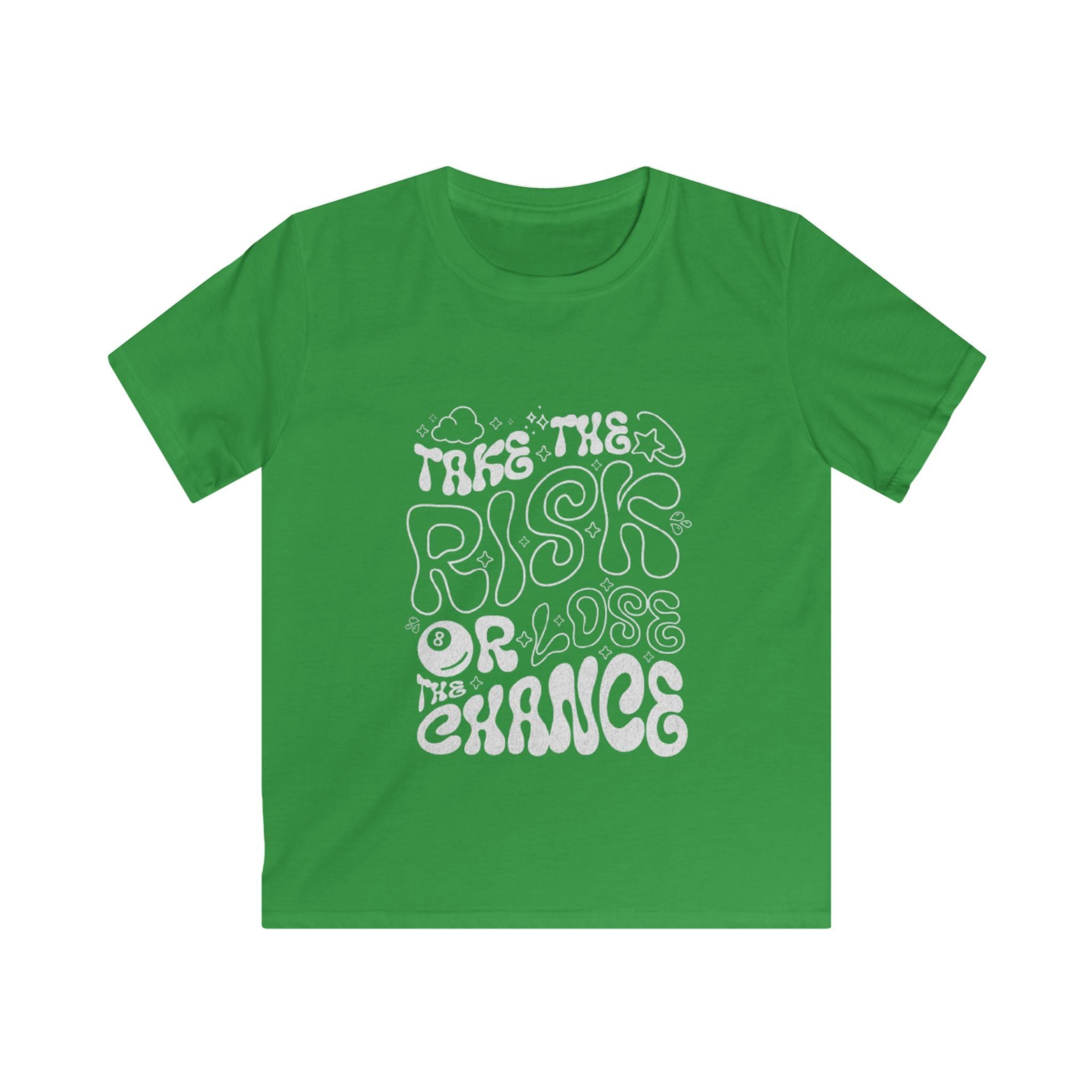 Kids Tee — "Take the Risk or Love the Chance" Retro Script