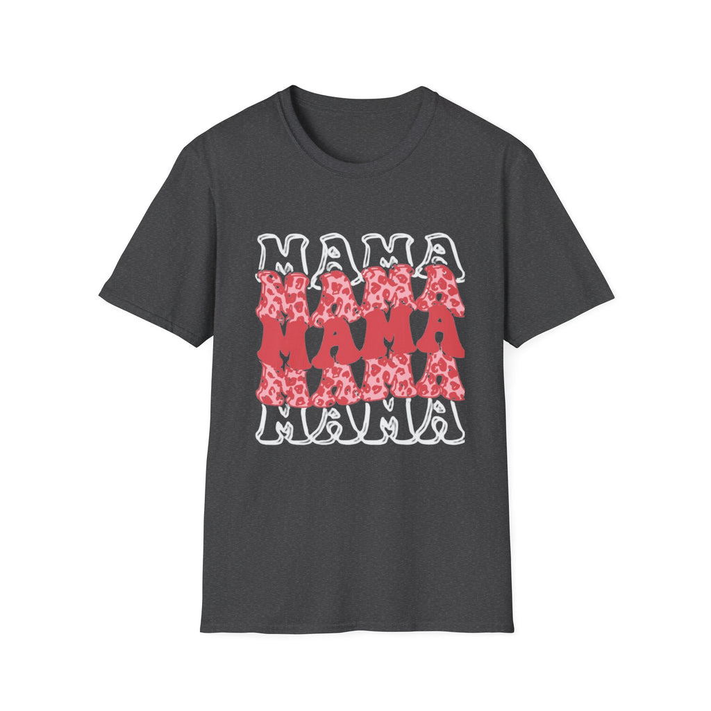 Mama Graphic Tee — Layered Red Leopard 'MAMA' Design