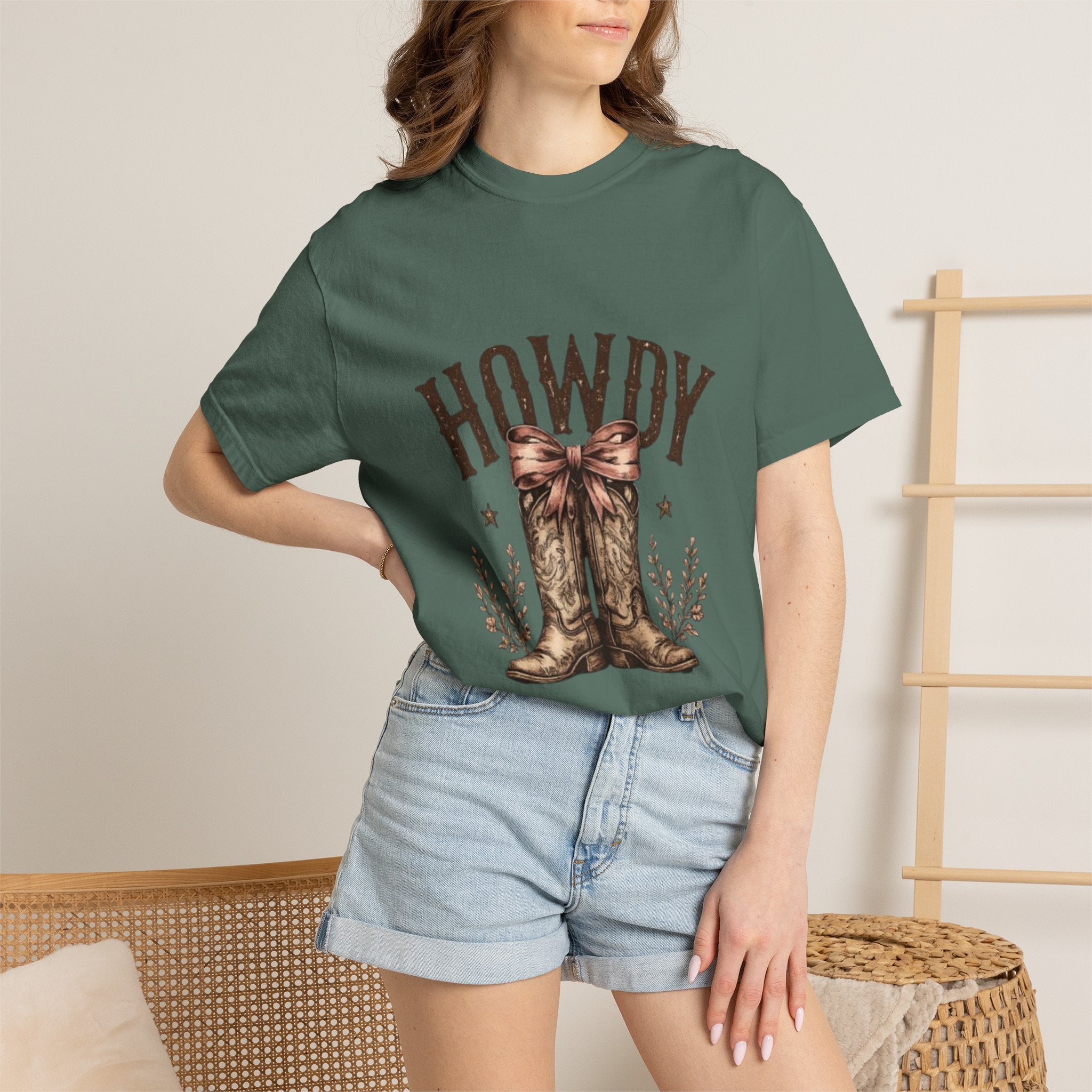 Howdy Cowboy Boots T-Shirt — Western Graphic Tee with Bow