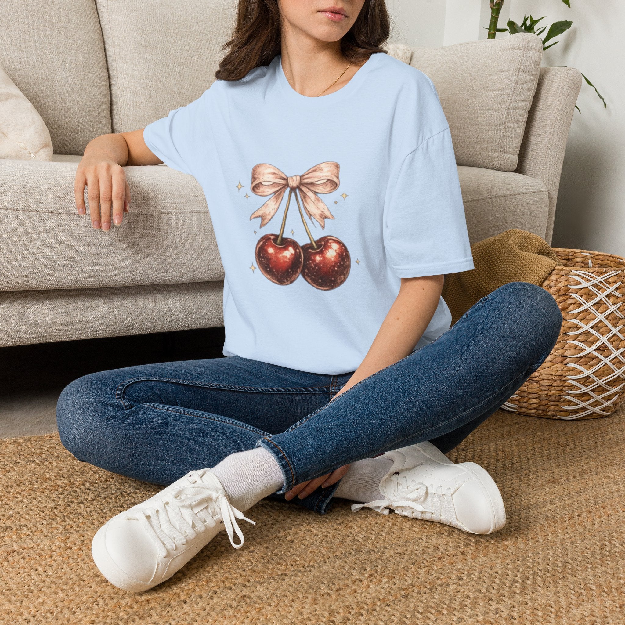 Cherry Bow T-Shirt — Cute Vintage Cherries Graphic