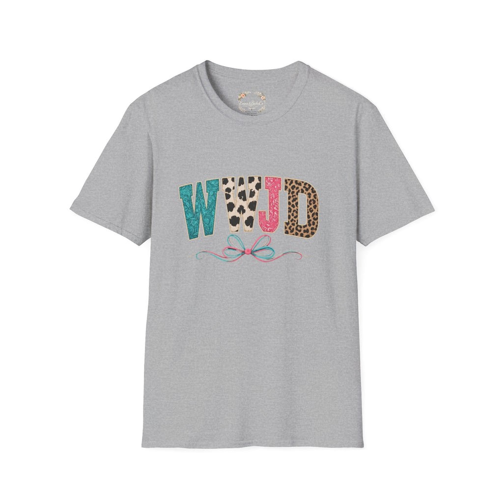 WWJD Leopard & Teal Graphic T-Shirt — Vintage Bow Faith Tee