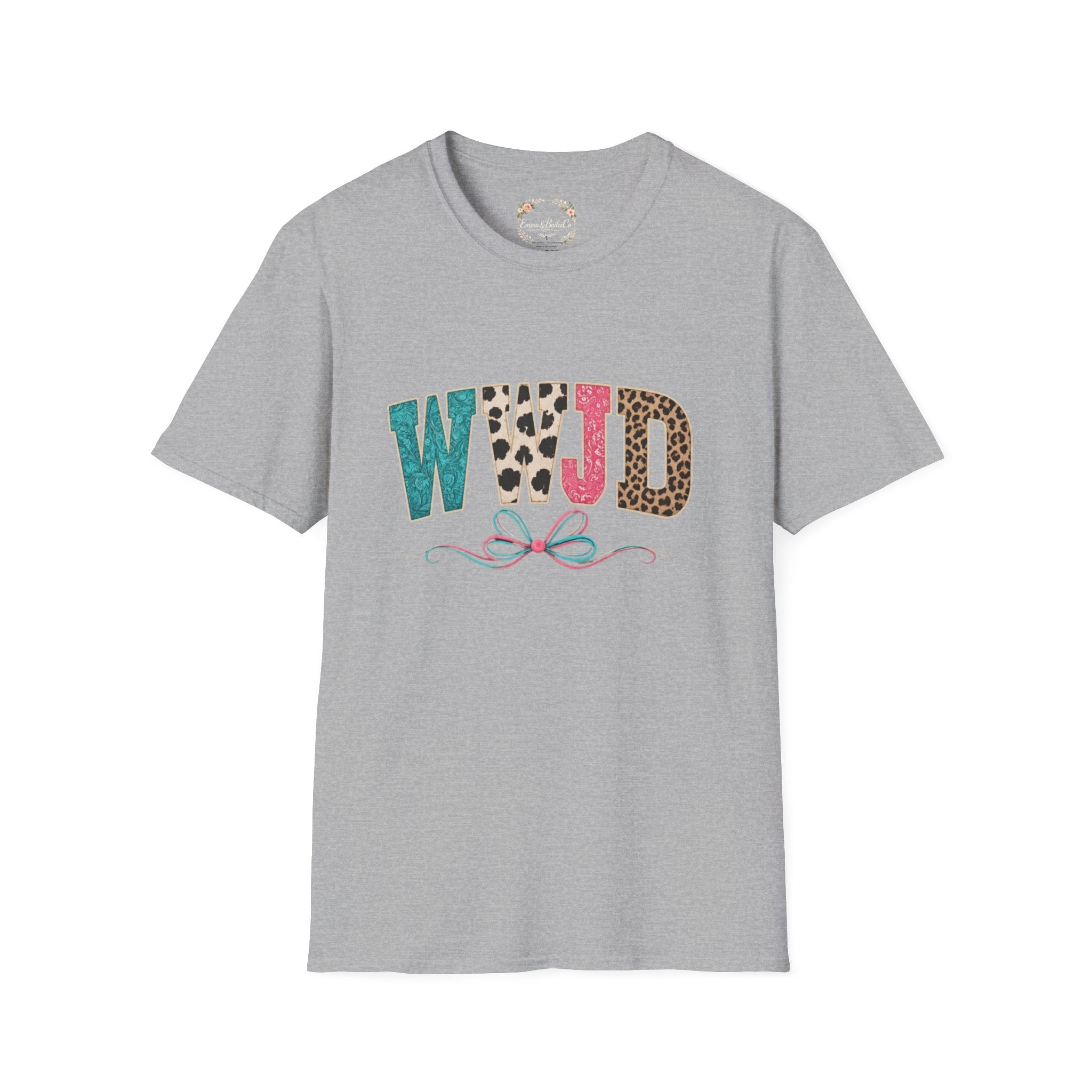 WWJD Leopard & Teal Graphic T-Shirt — Vintage Bow Faith Tee
