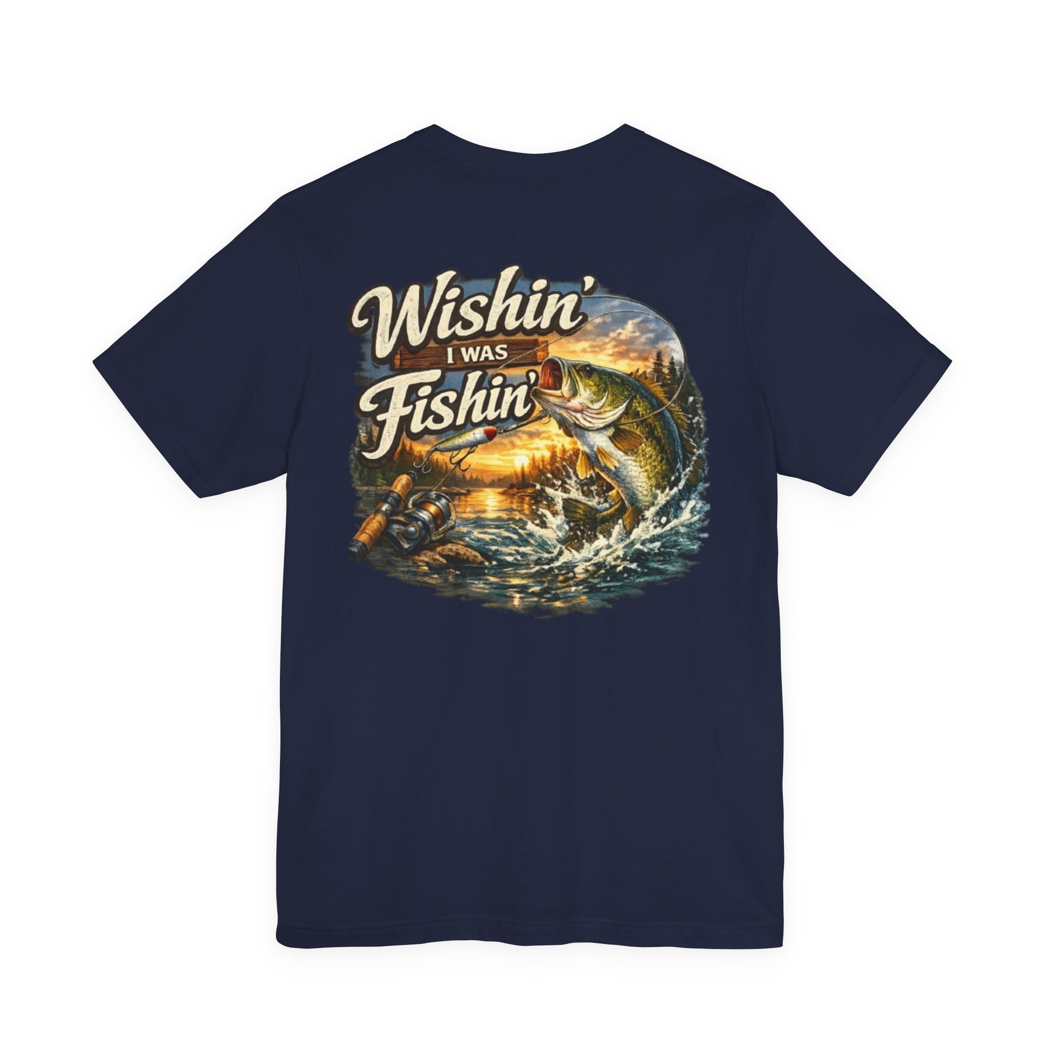 Fishing T-Shirt — "Wishin I Was Fishin" Vintage Bass Graphic