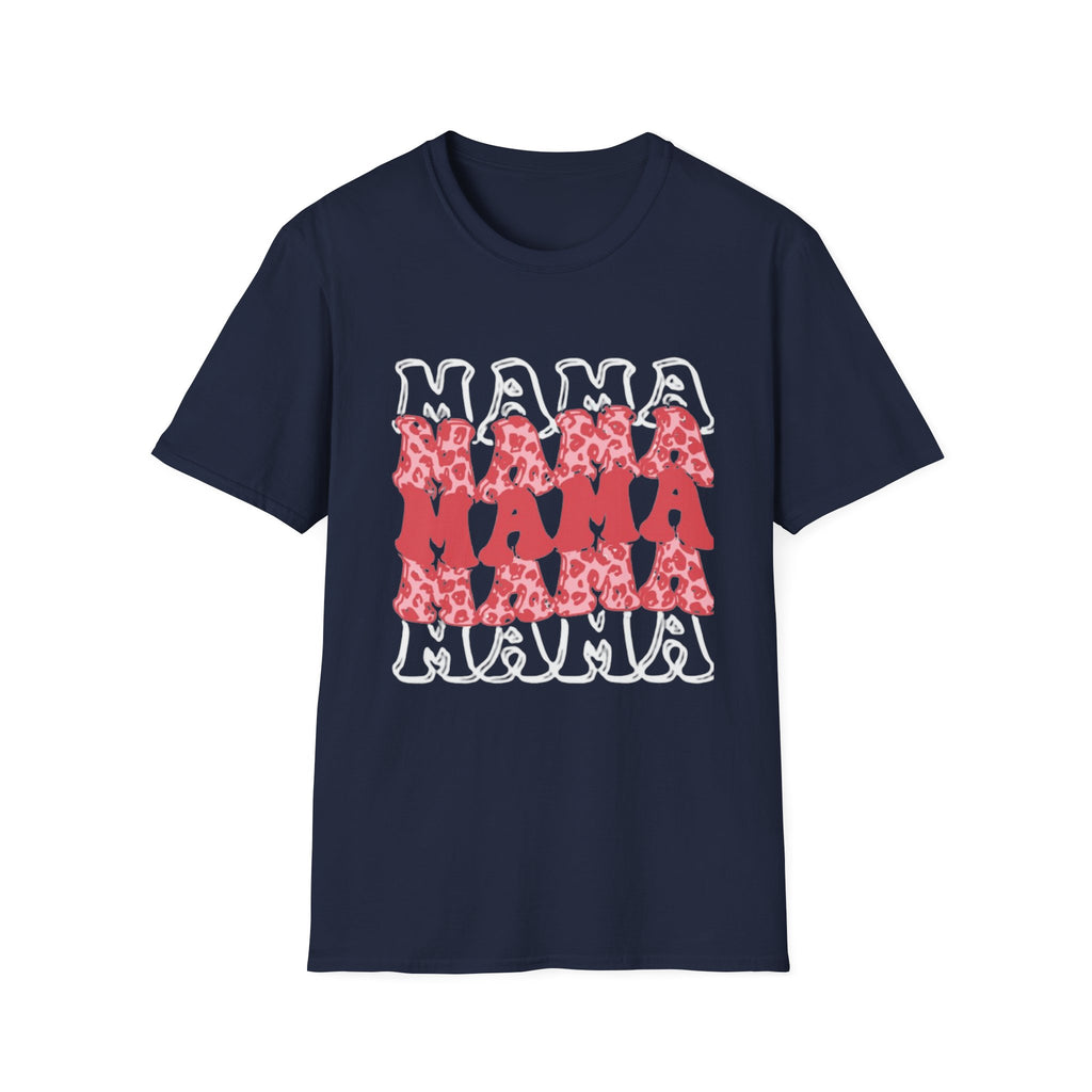 Mama Graphic Tee — Layered Red Leopard 'MAMA' Design