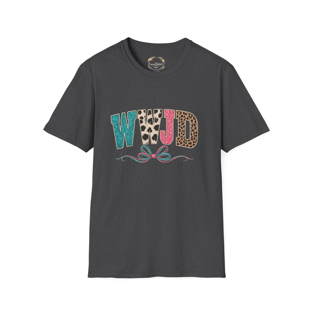 WWJD Leopard & Teal Graphic T-Shirt — Vintage Bow Faith Tee