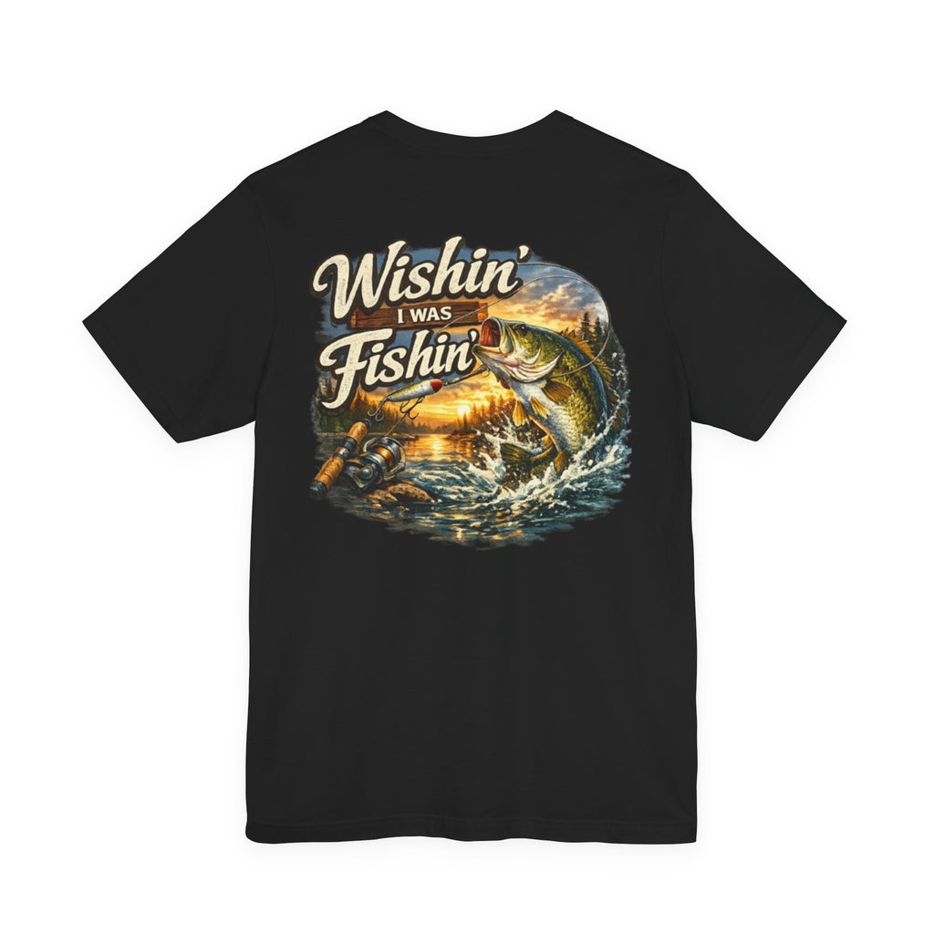 Fishing T-Shirt — "Wishin I Was Fishin" Vintage Bass Graphic