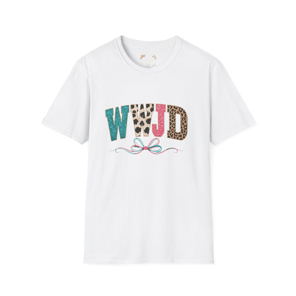 WWJD Leopard & Teal Graphic T-Shirt — Vintage Bow Faith Tee