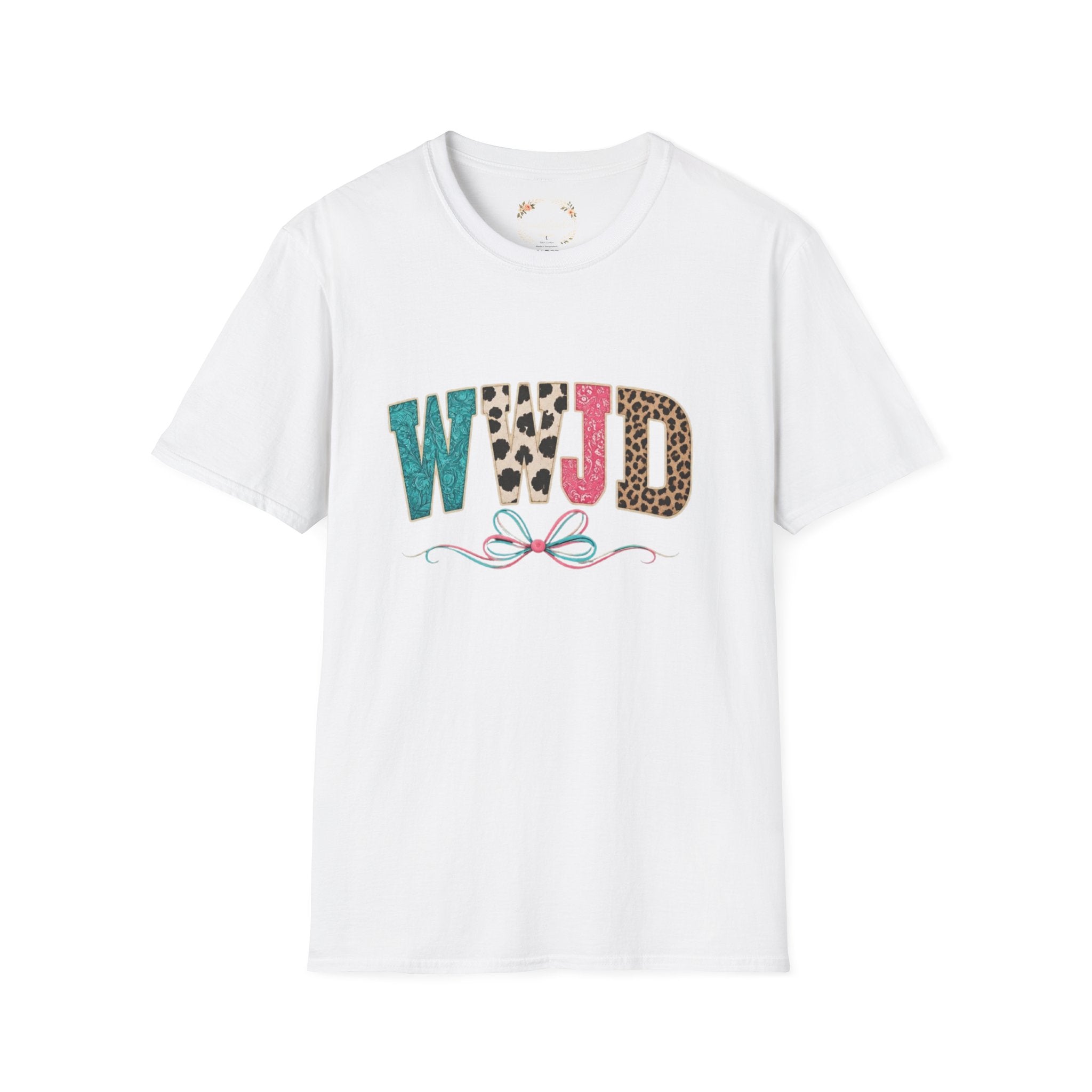 WWJD Leopard & Teal Graphic T-Shirt — Vintage Bow Faith Tee