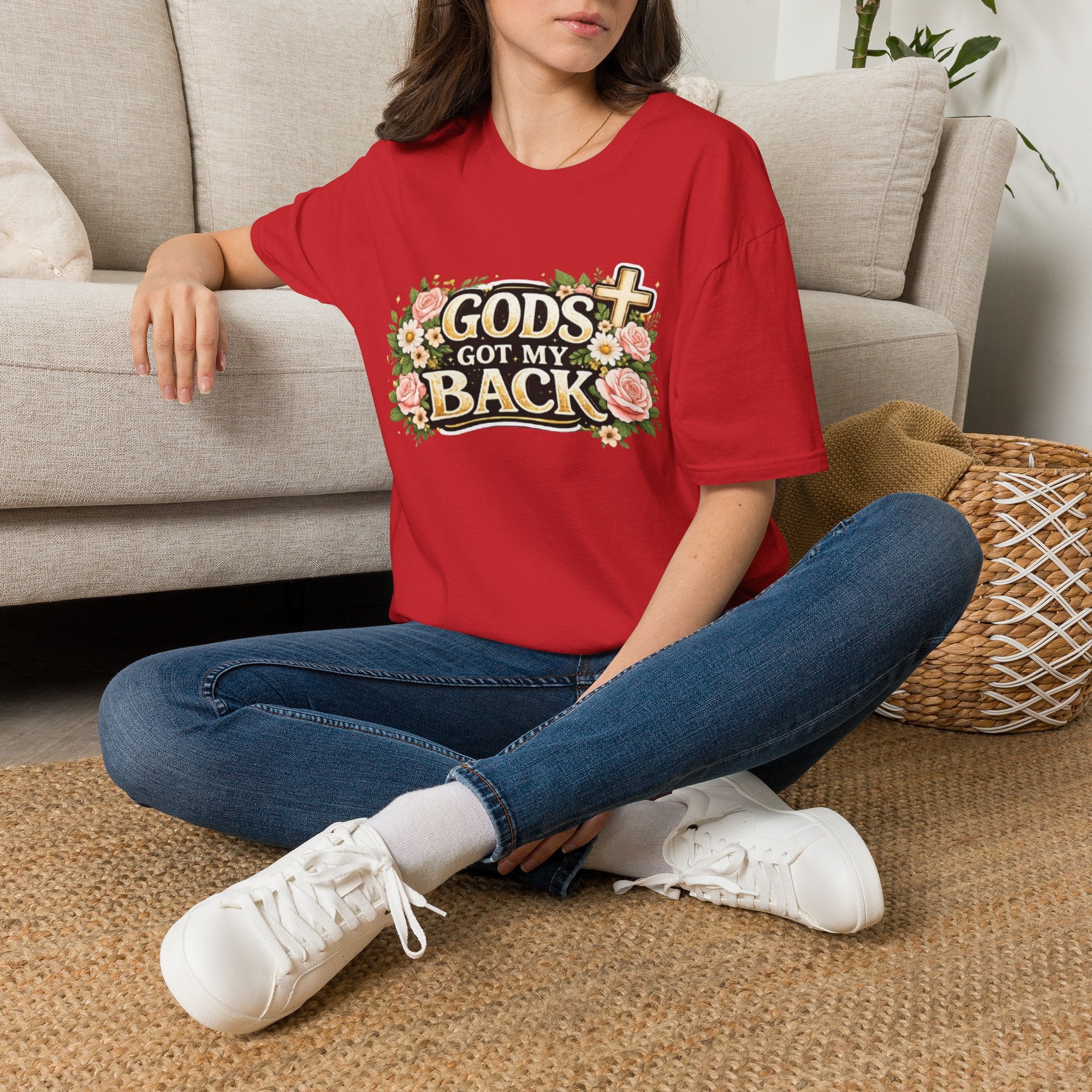 Faith T-Shirt — "God's Got My Back" Floral Cross Christian Tee