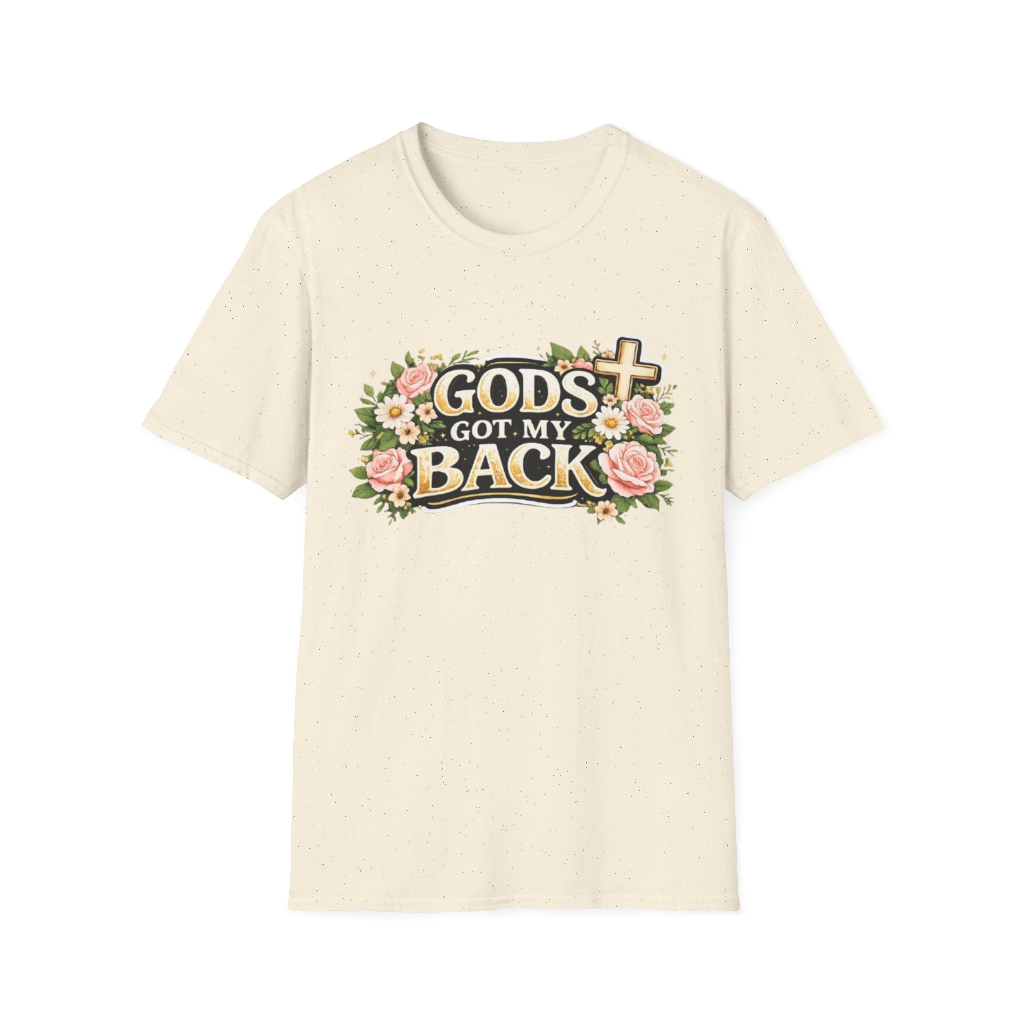 Faith T-Shirt — "God's Got My Back" Floral Cross Christian Tee