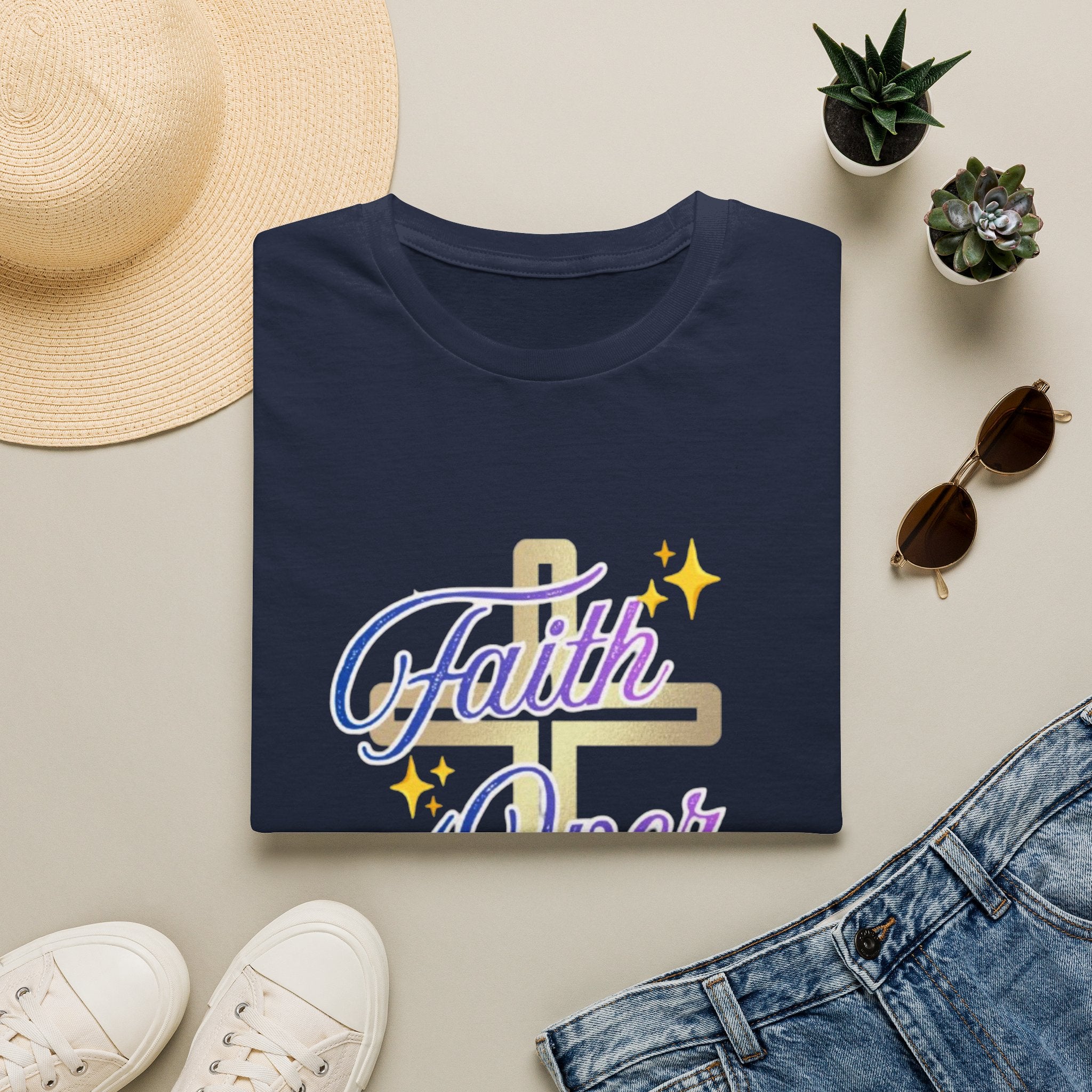 Faith Over Fear T-Shirt — Inspirational Christian Cross Tee