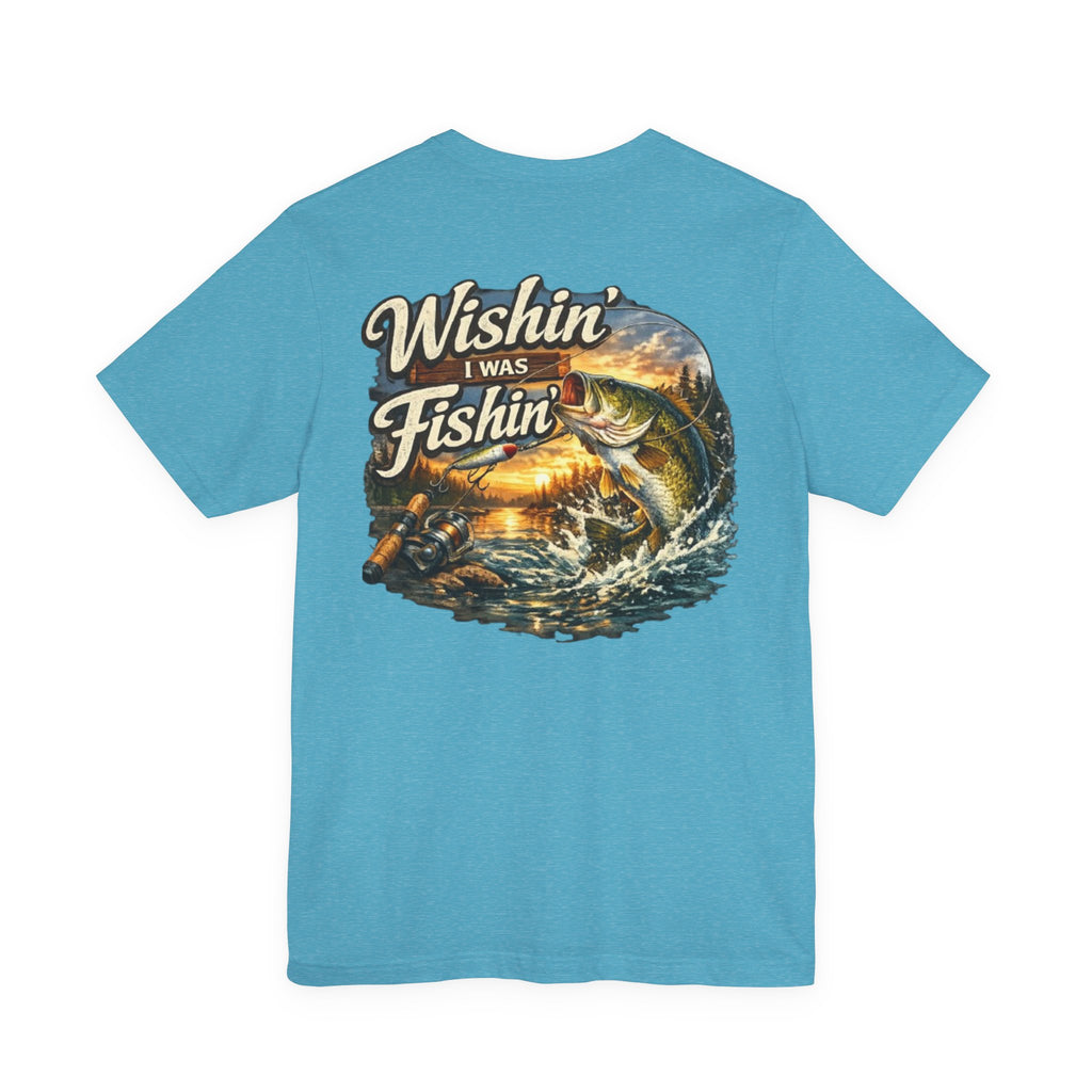 Fishing T-Shirt — "Wishin I Was Fishin" Vintage Bass Graphic