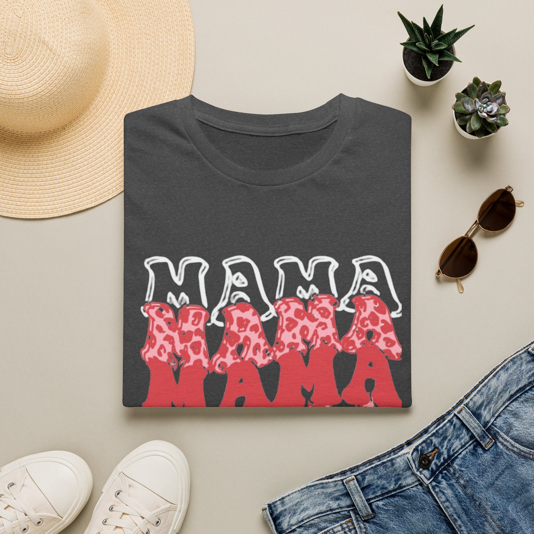 Mama Graphic Tee — Layered Red Leopard 'MAMA' Design