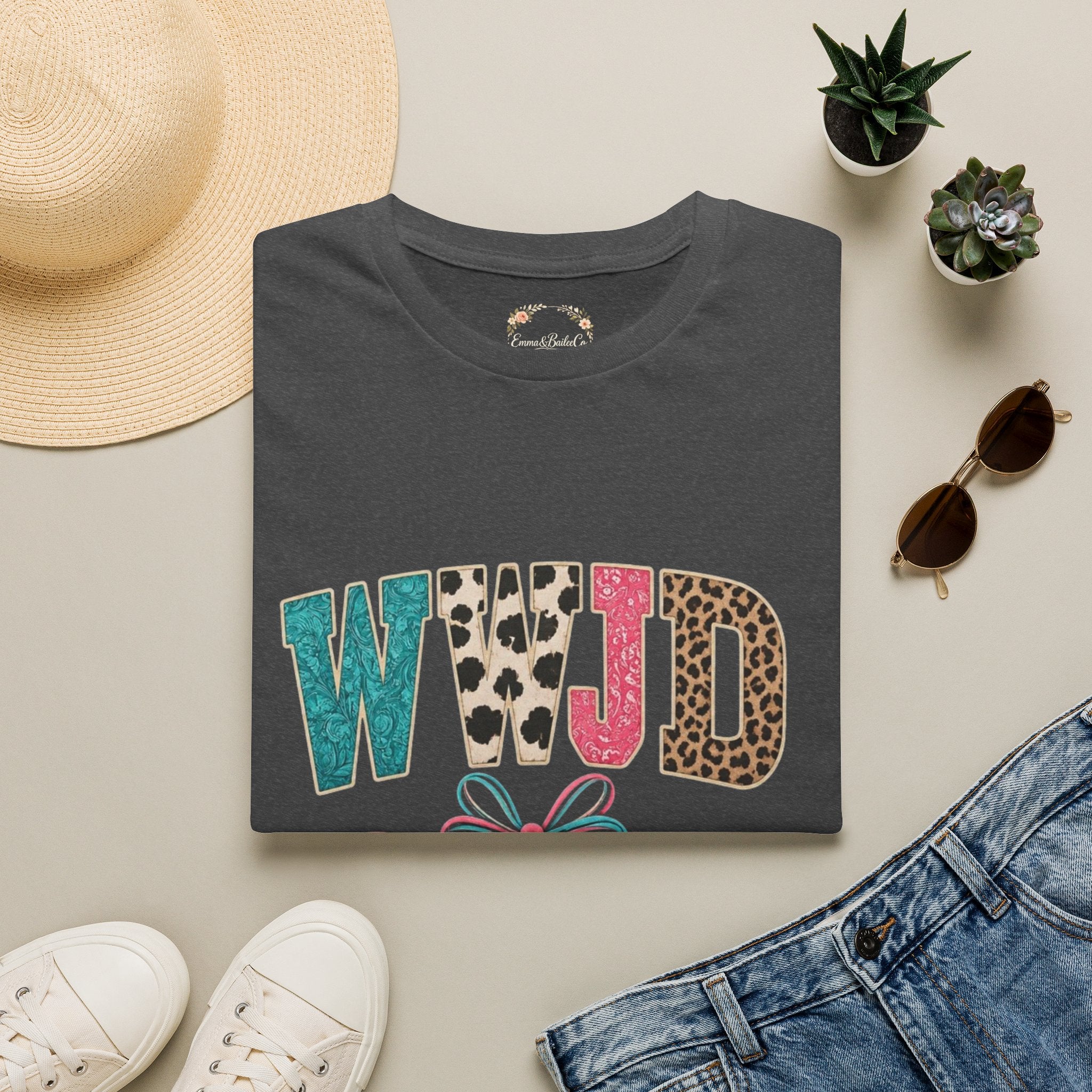 WWJD Leopard & Teal Graphic T-Shirt — Vintage Bow Faith Tee