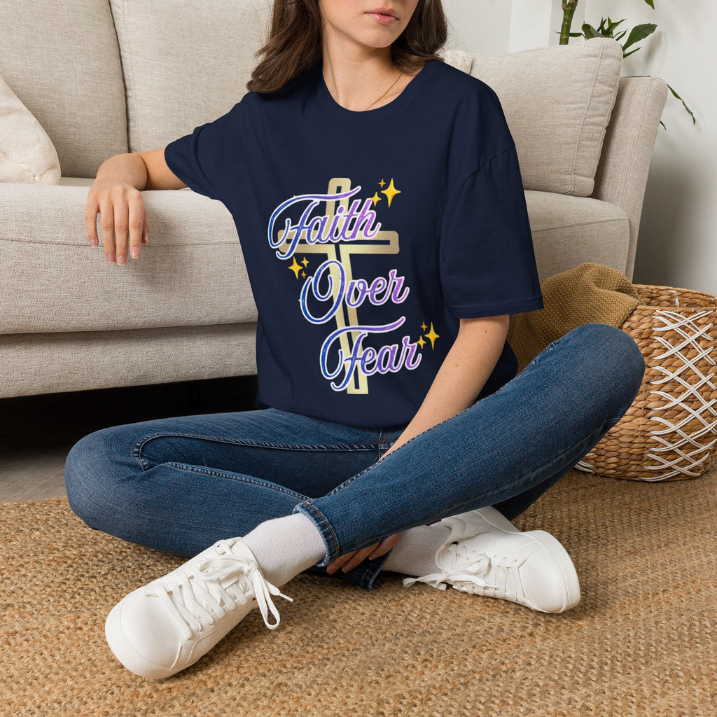 Faith Over Fear T-Shirt — Inspirational Christian Cross Tee
