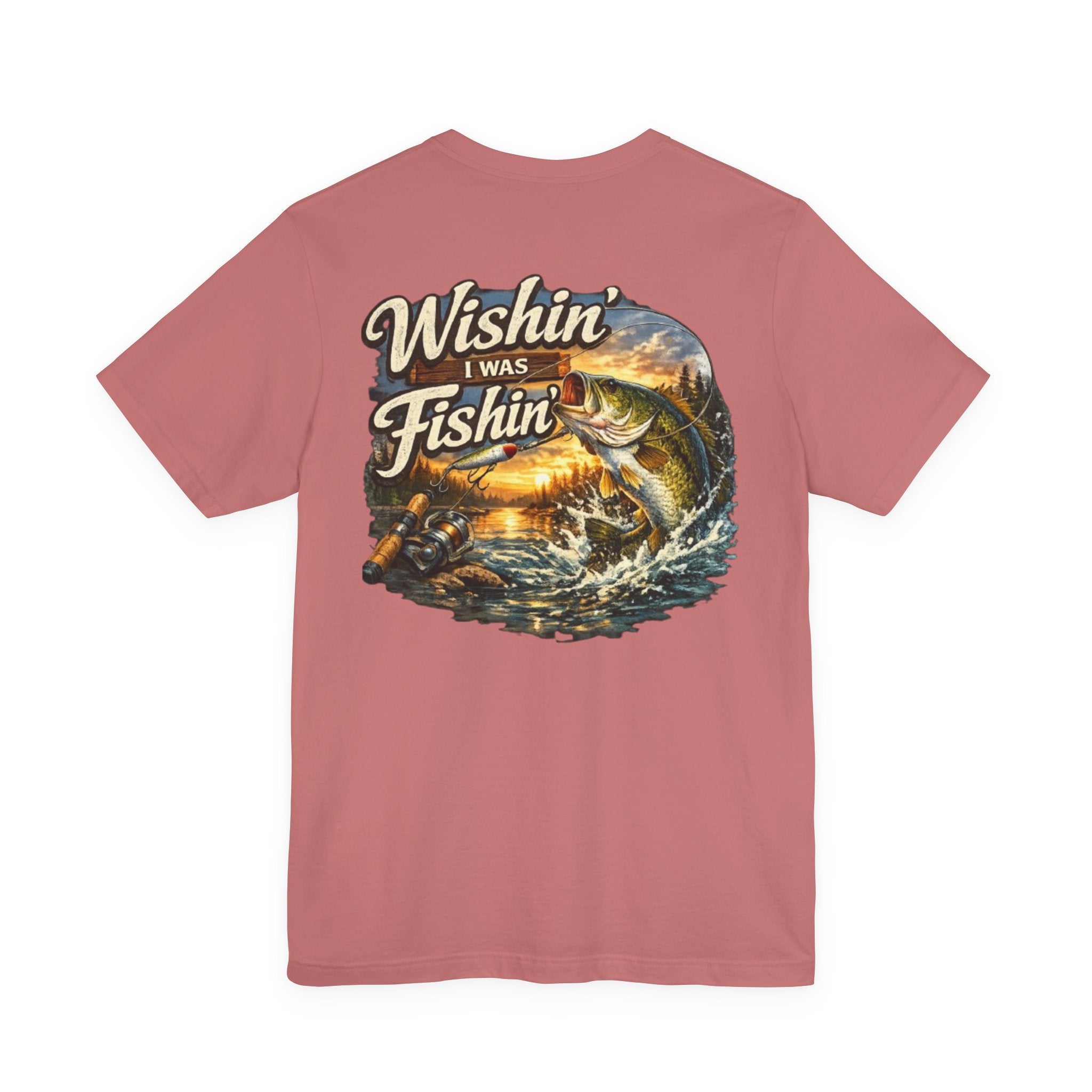 Fishing T-Shirt — "Wishin I Was Fishin" Vintage Bass Graphic