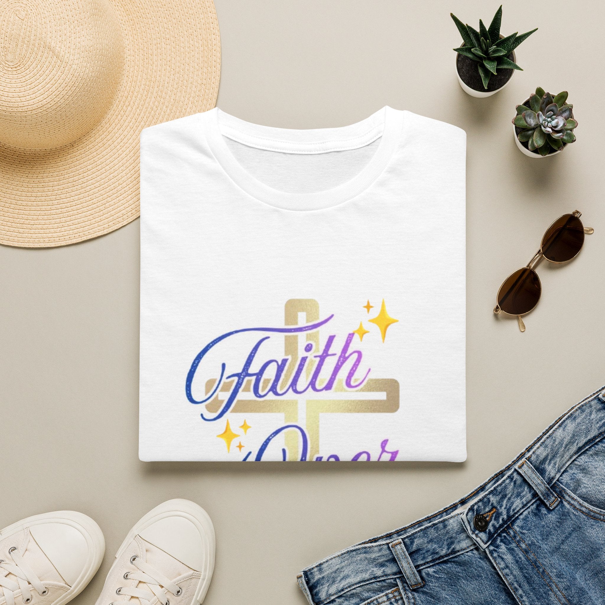 Faith Over Fear T-Shirt — Inspirational Christian Cross Tee