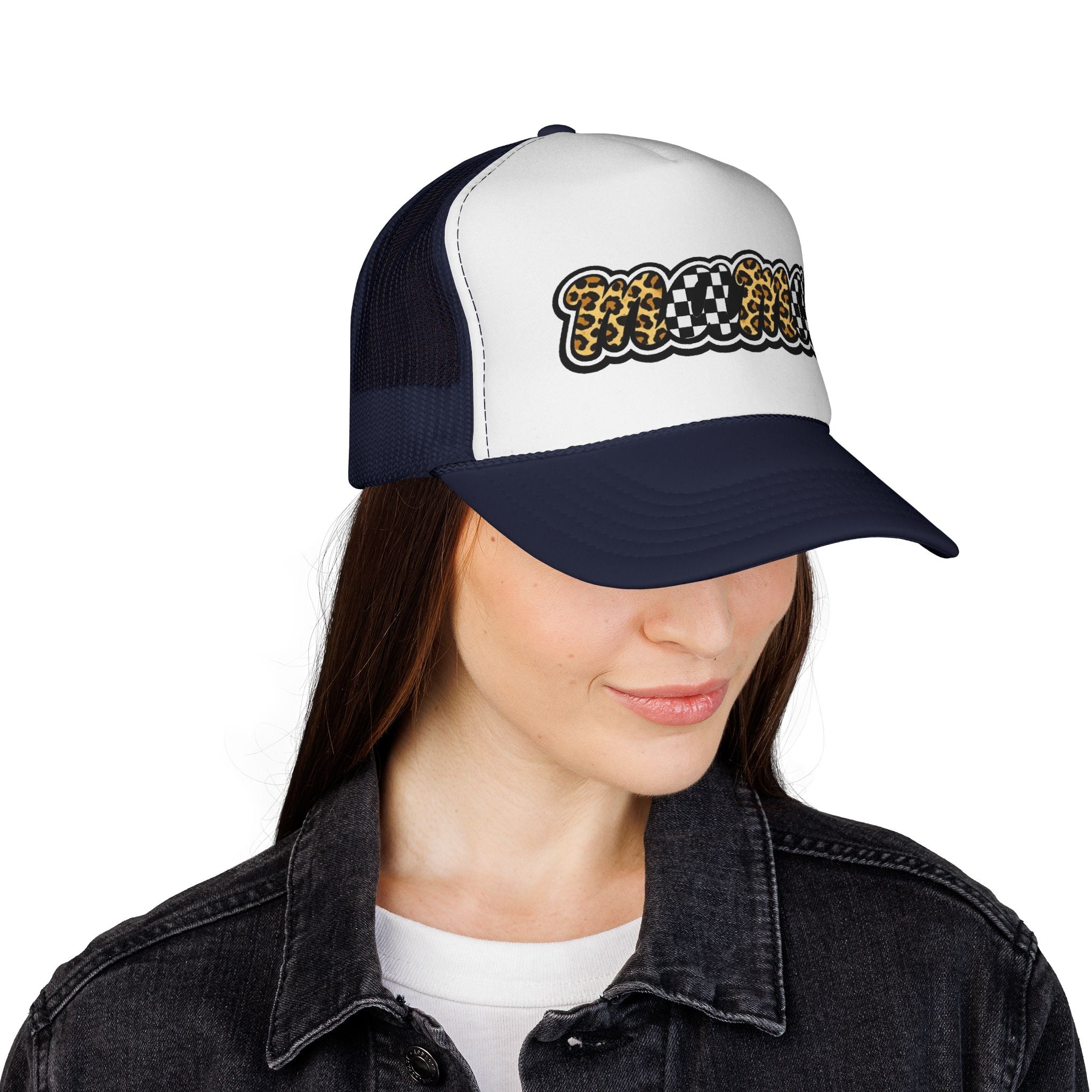 Trucker Cap — 'MAMMA' Leopard & Checker Patch Hat