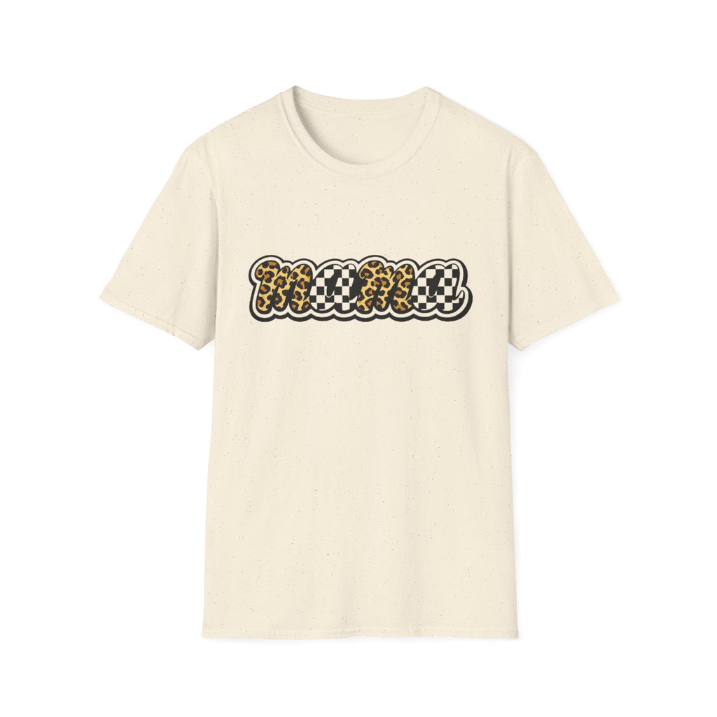T-Shirt — 'Mama' Leopard & Checkerboard Retro Graphic Tee
