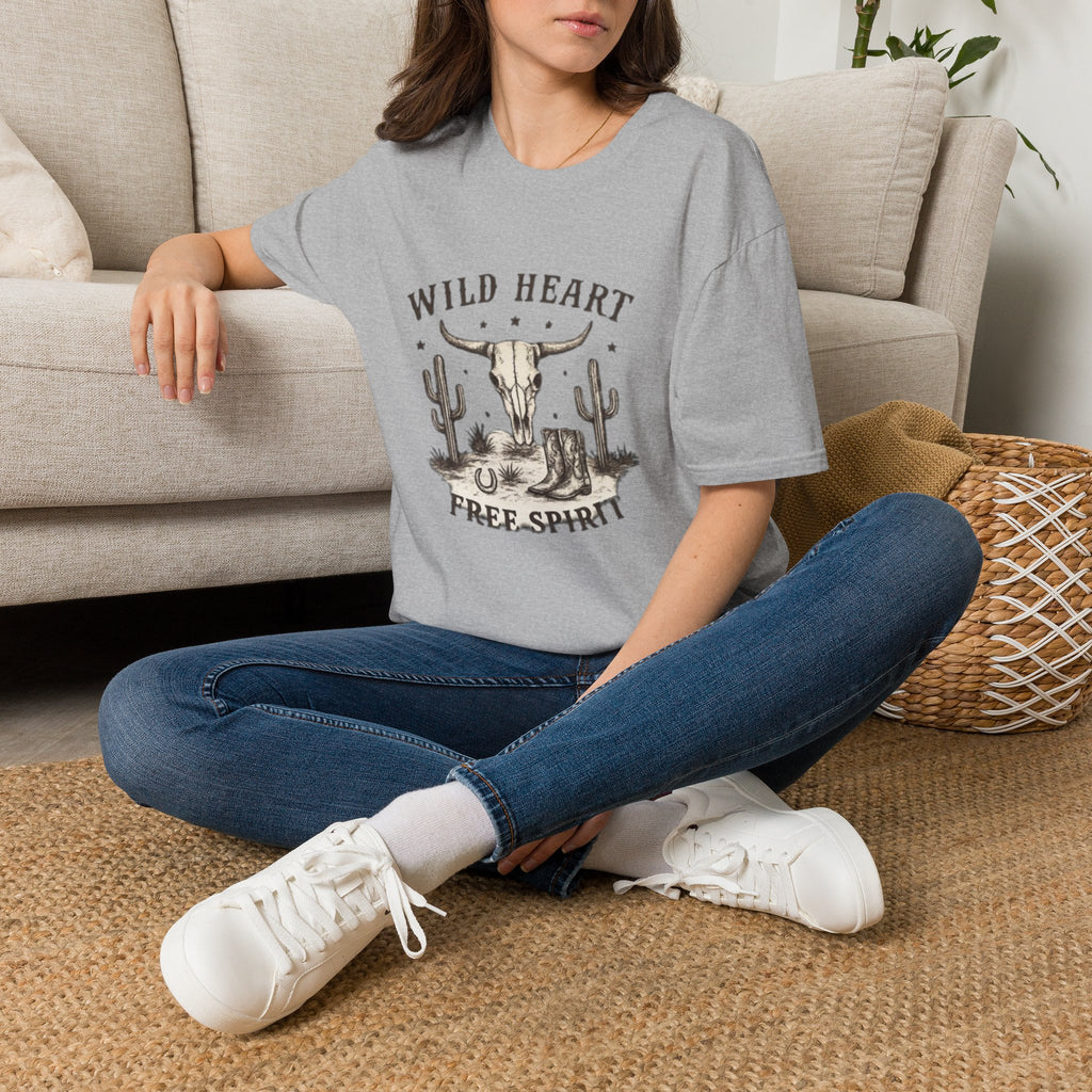Wild Heart Skull T-Shirt – Western Cactus 'Free Spirit' Graphic Tee