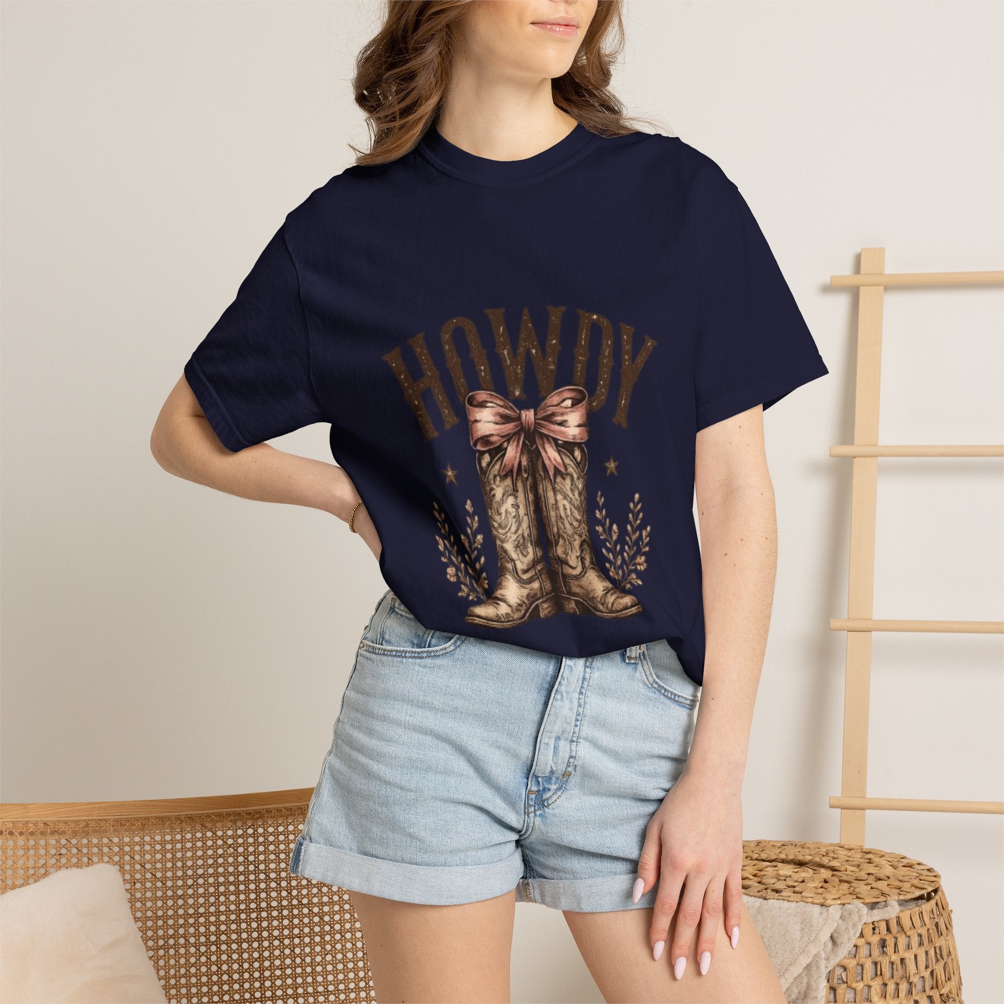 Howdy Cowboy Boots T-Shirt — Western Graphic Tee with Bow