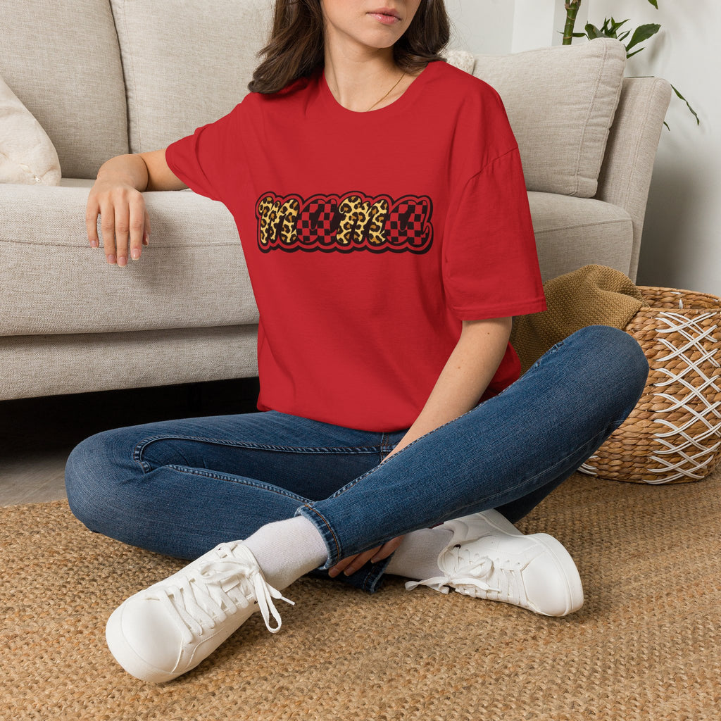 T-Shirt — 'Mama' Leopard & Checkerboard Retro Graphic Tee