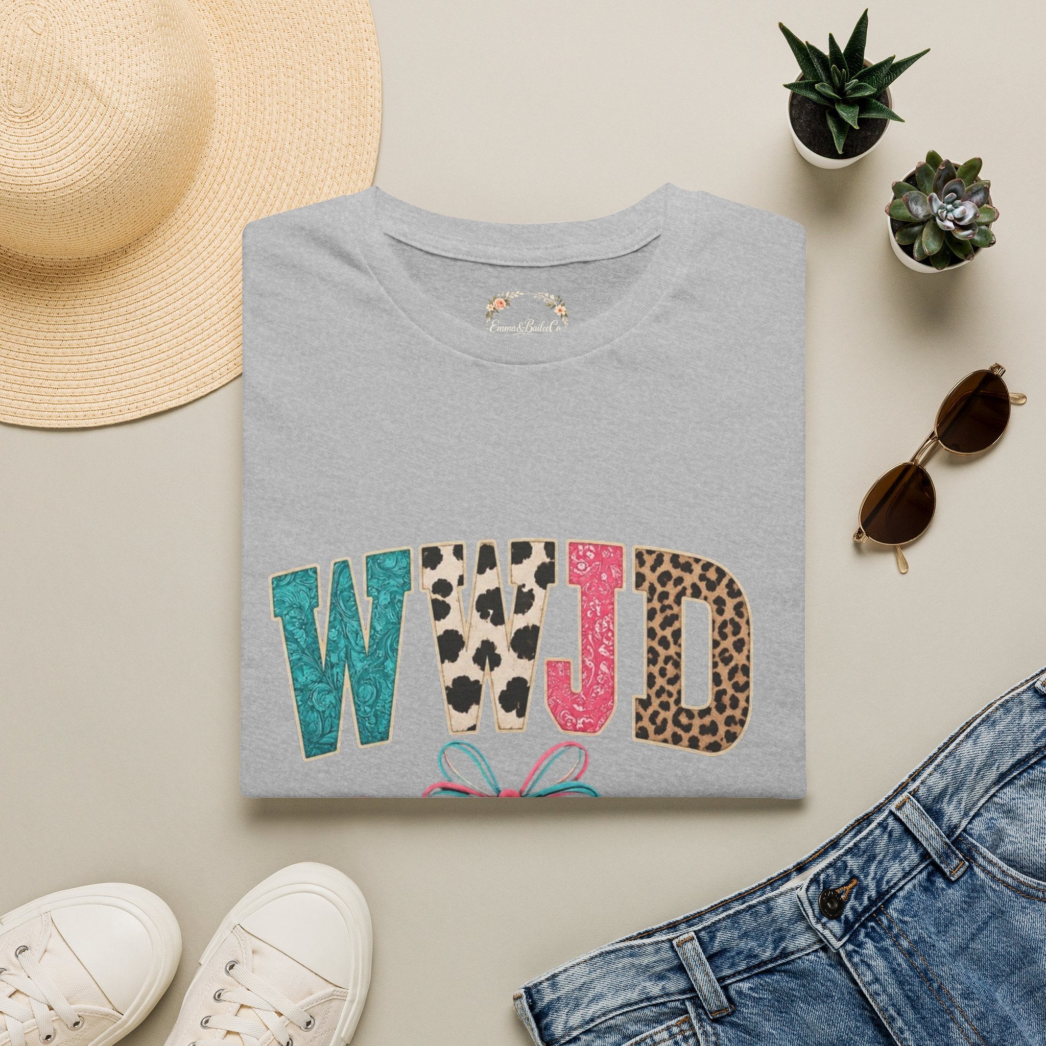 WWJD Leopard & Teal Graphic T-Shirt — Vintage Bow Faith Tee