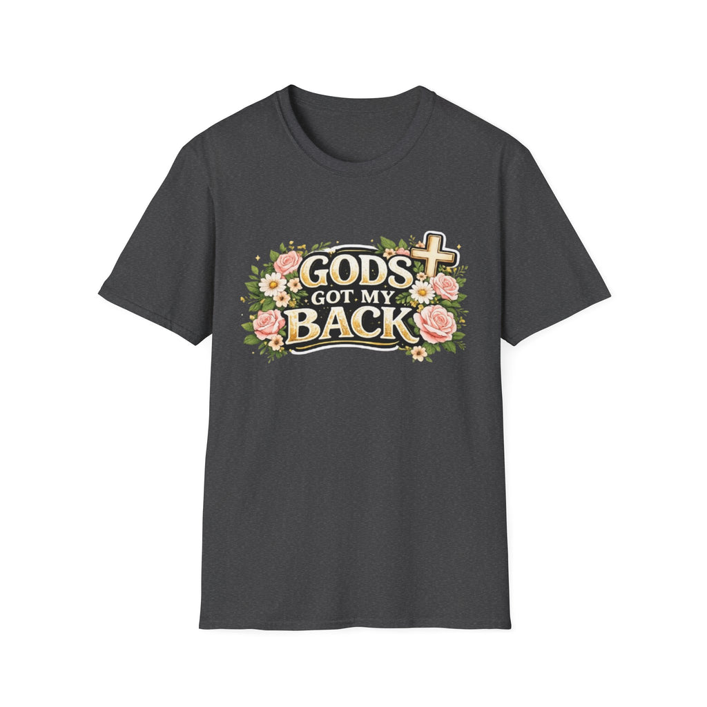 Faith T-Shirt — "God's Got My Back" Floral Cross Christian Tee