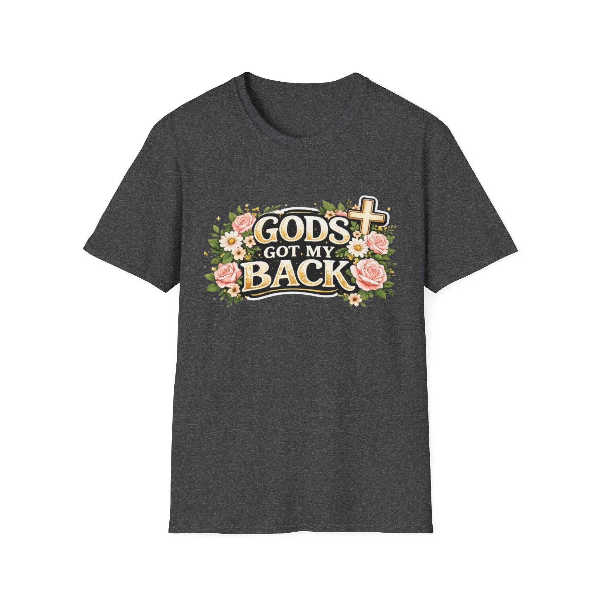 Faith T-Shirt — "God's Got My Back" Floral Cross Christian Tee