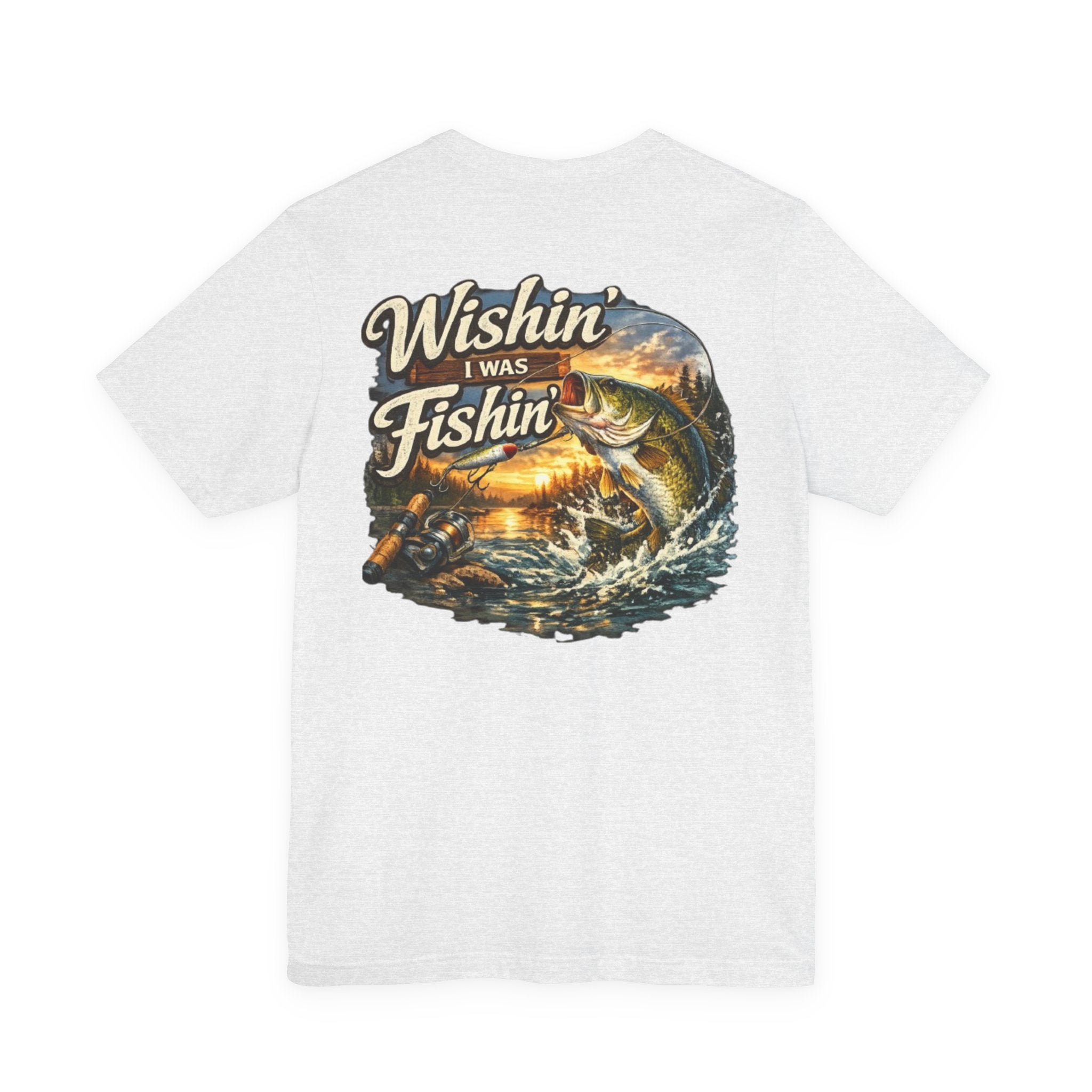 Fishing T-Shirt — "Wishin I Was Fishin" Vintage Bass Graphic