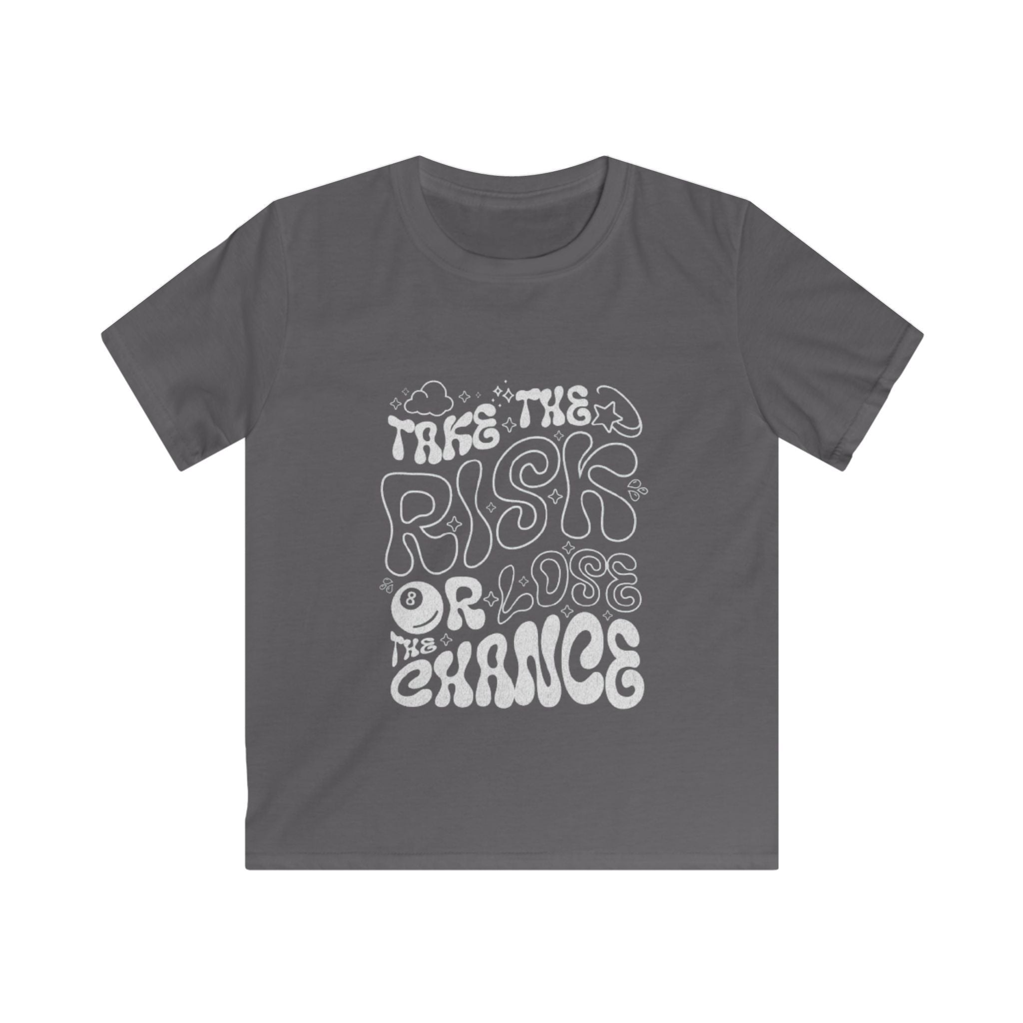 Kids Tee — "Take the Risk or Love the Chance" Retro Script