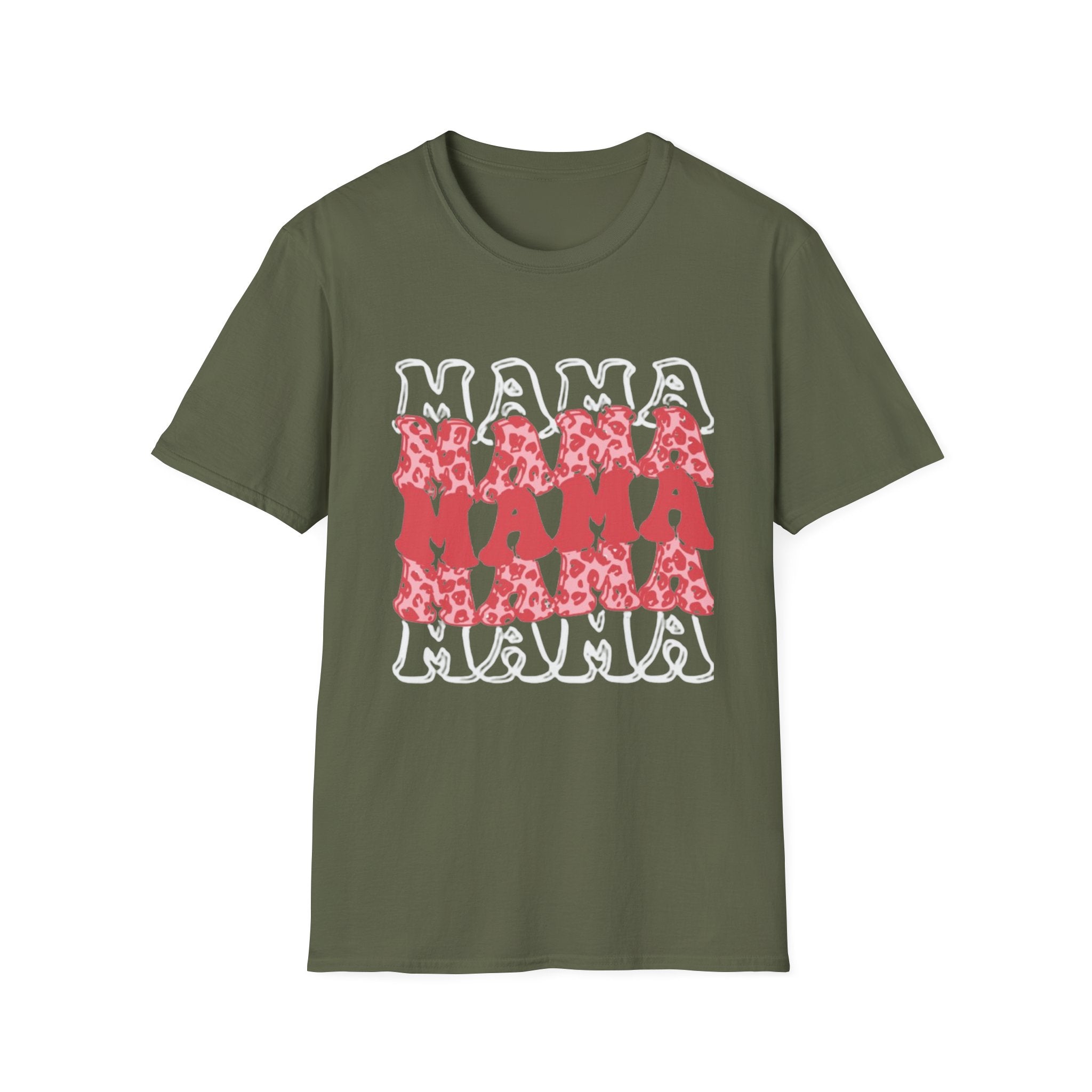 Mama Graphic Tee — Layered Red Leopard 'MAMA' Design