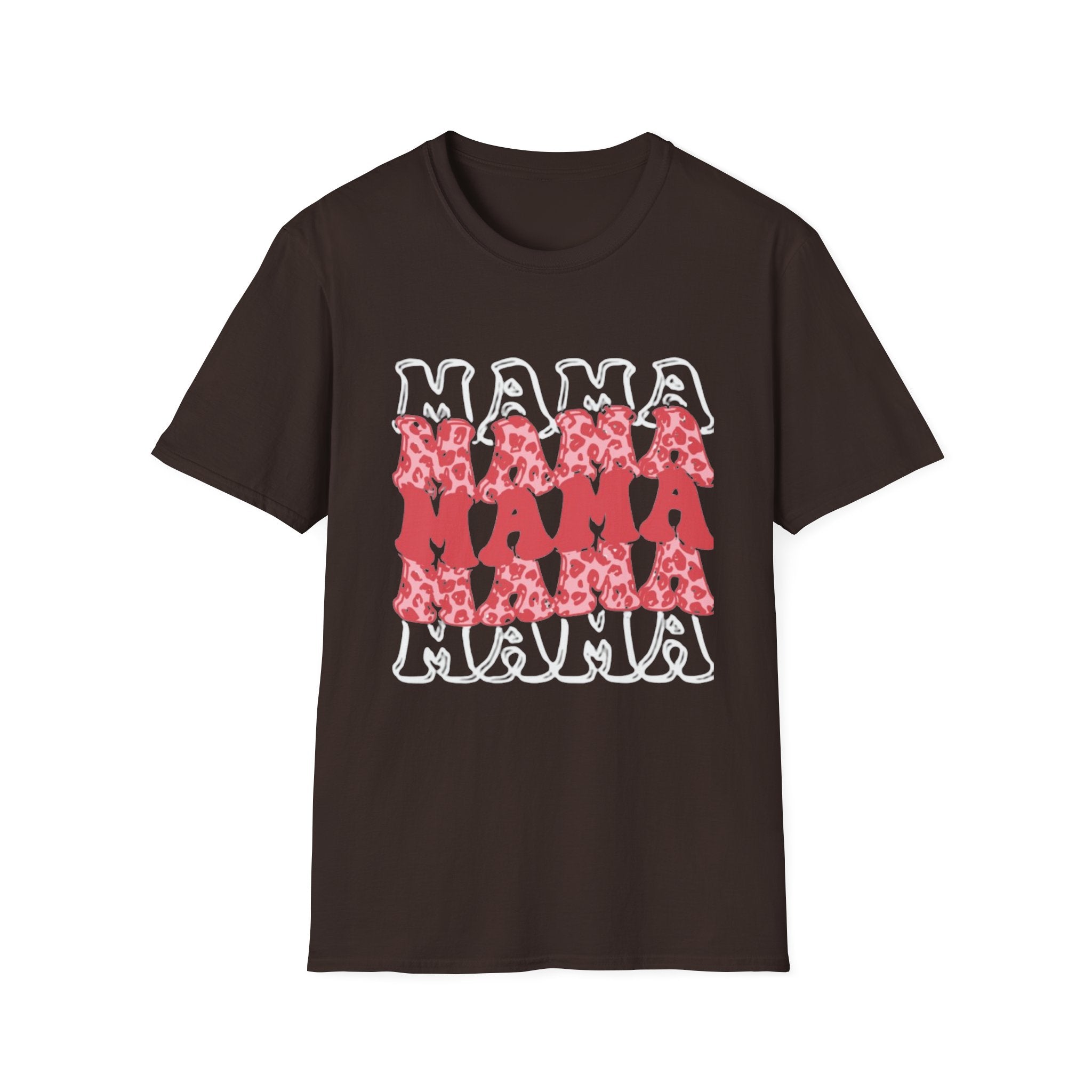 Mama Graphic Tee — Layered Red Leopard 'MAMA' Design