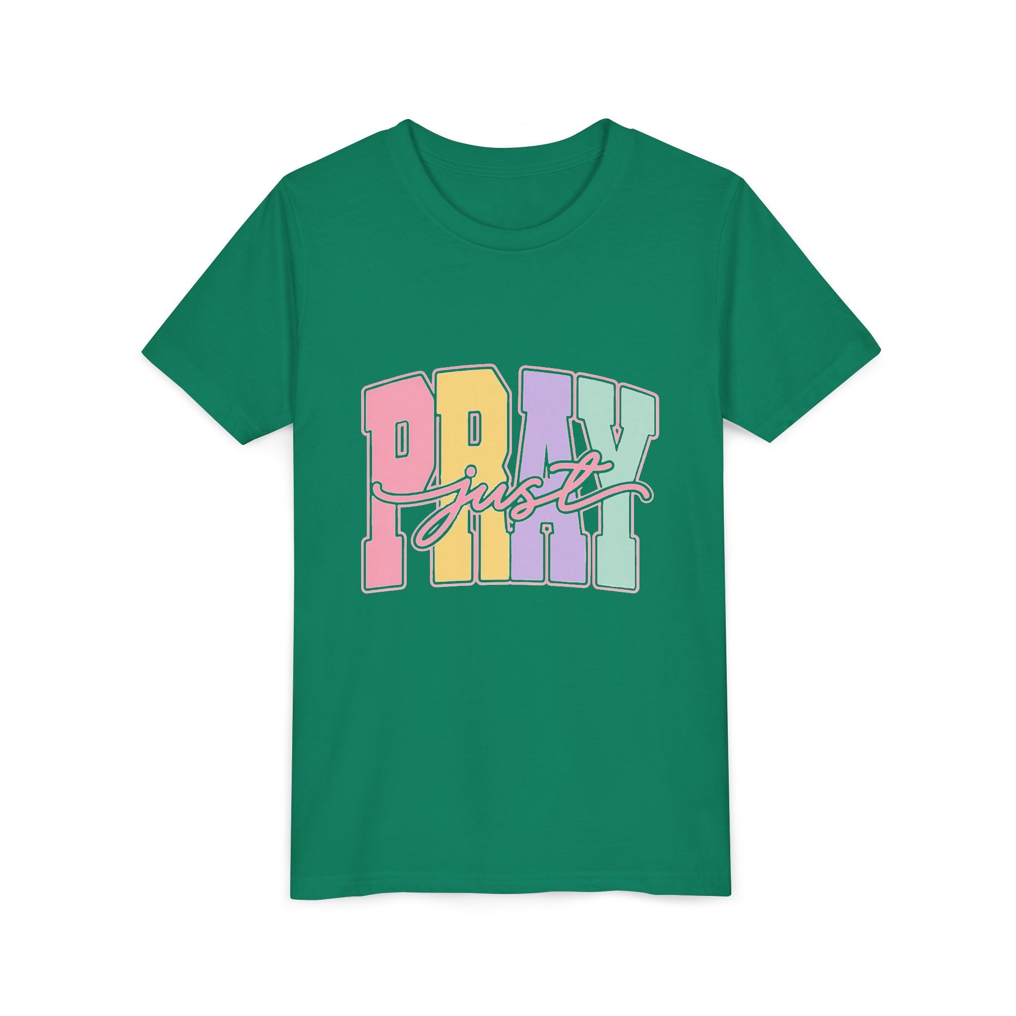 Youth Tee — "Just Pray" Pastel Graphic