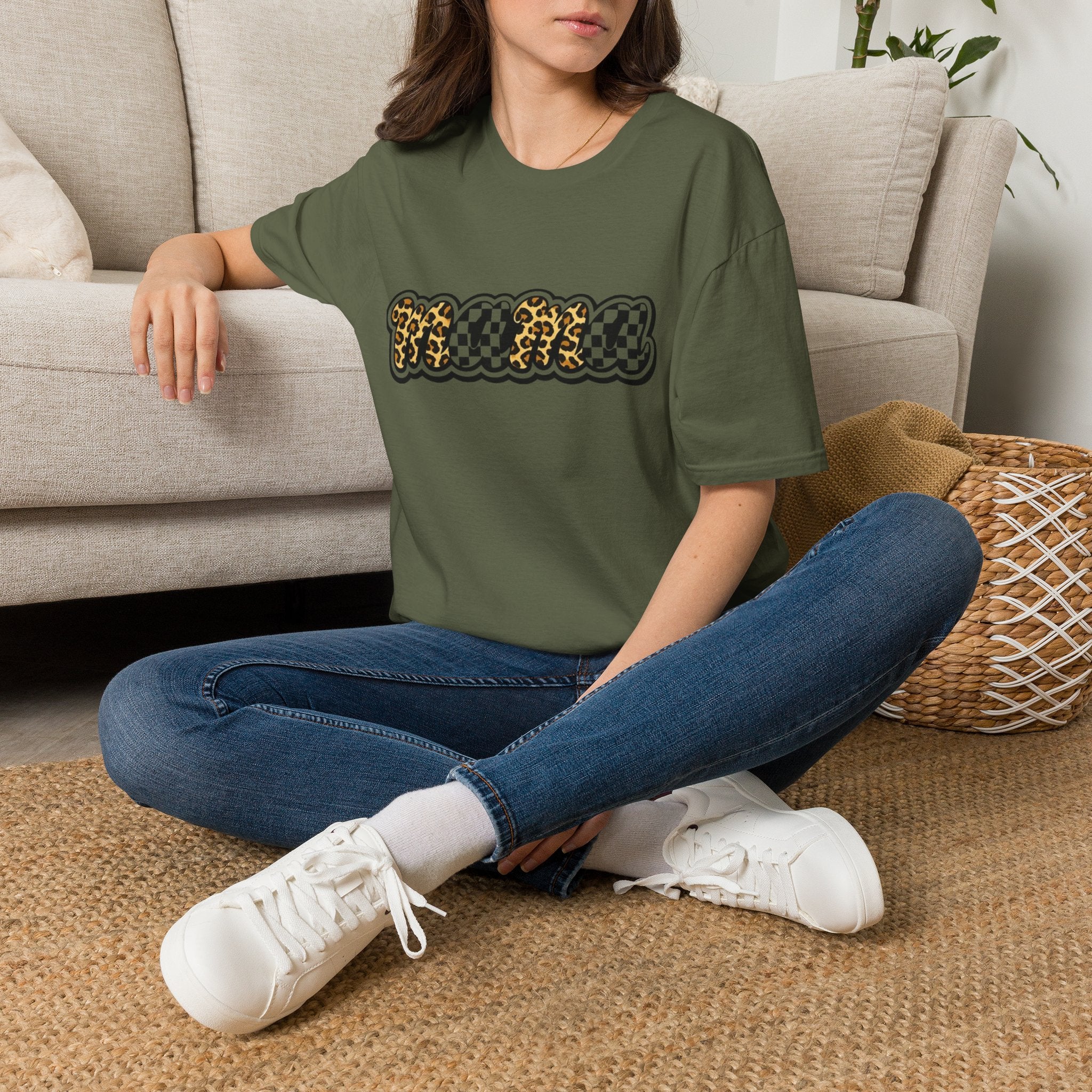 T-Shirt — 'Mama' Leopard & Checkerboard Retro Graphic Tee