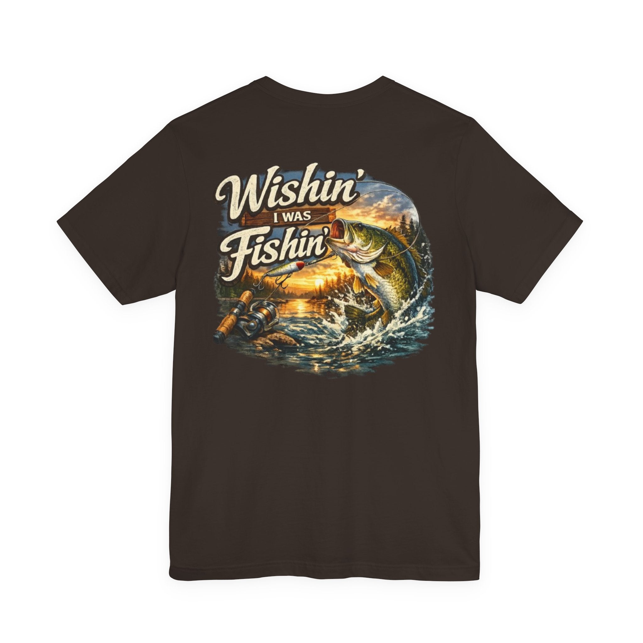 Fishing T-Shirt — "Wishin I Was Fishin" Vintage Bass Graphic