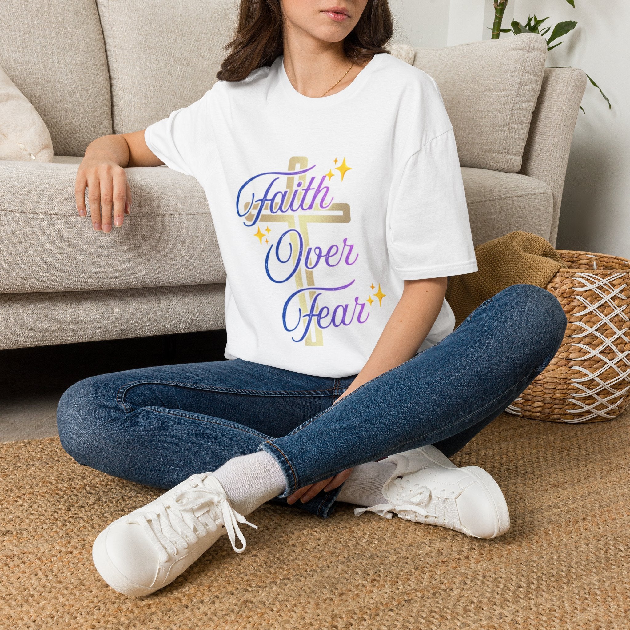 Faith Over Fear T-Shirt — Inspirational Christian Cross Tee