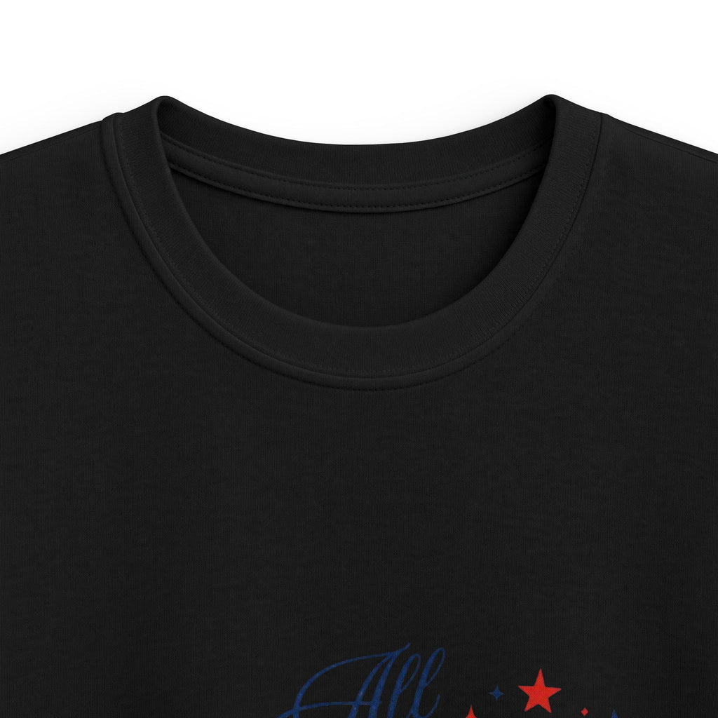 All American Girl Kids Tee – Patriotic 4th of July Shirt with Red White Blue Bow