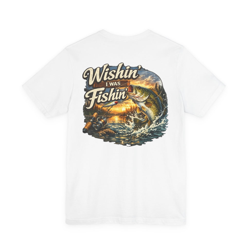 Fishing T-Shirt — "Wishin I Was Fishin" Vintage Bass Graphic