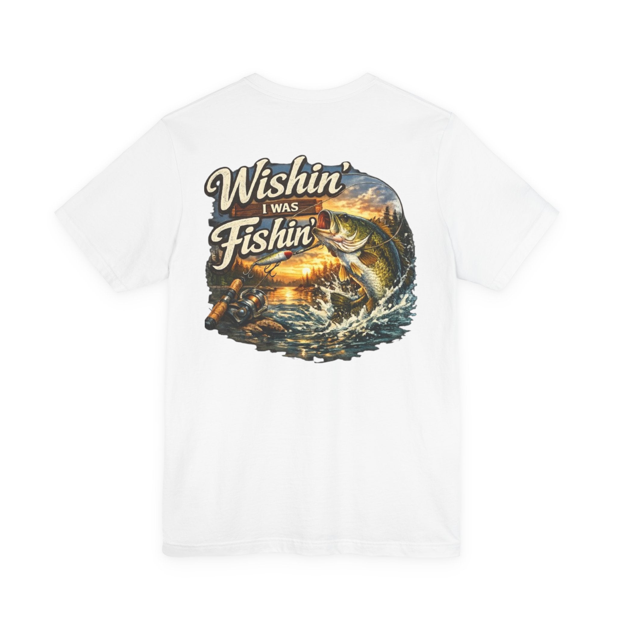 Fishing T-Shirt — "Wishin I Was Fishin" Vintage Bass Graphic