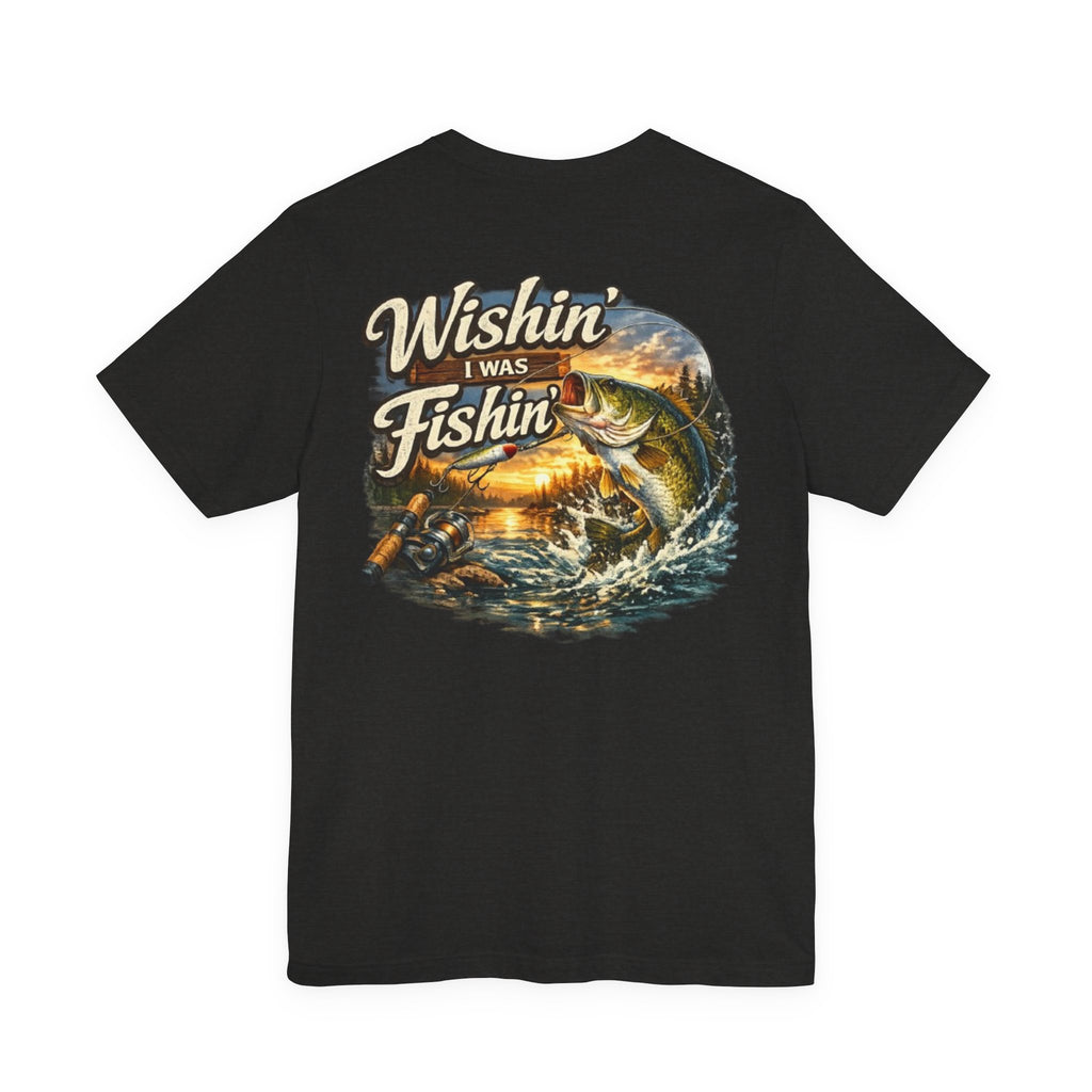 Fishing T-Shirt — "Wishin I Was Fishin" Vintage Bass Graphic