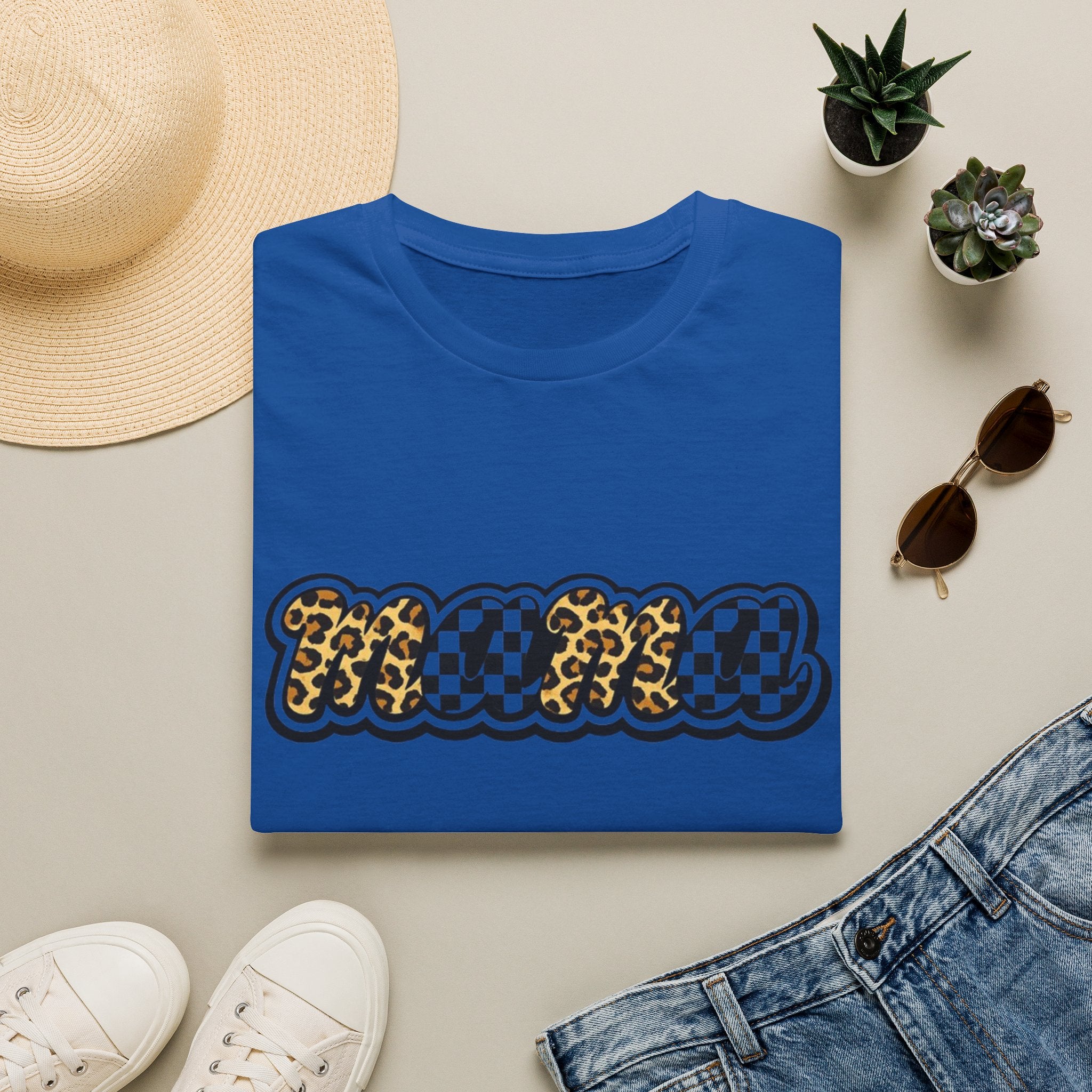 T-Shirt — 'Mama' Leopard & Checkerboard Retro Graphic Tee