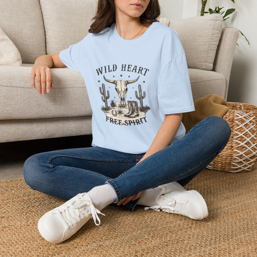 Wild Heart Skull T-Shirt – Western Cactus 'Free Spirit' Graphic Tee