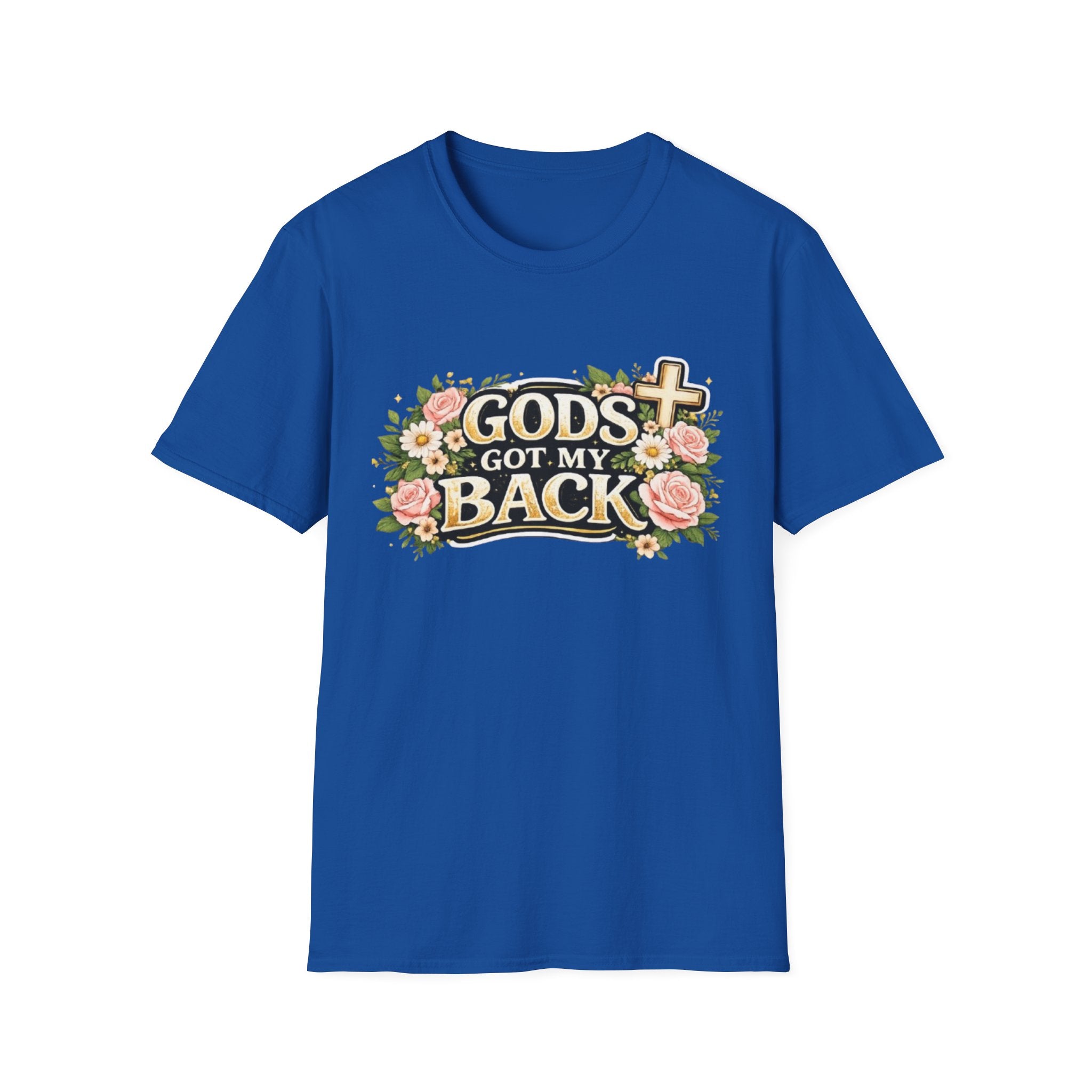 Faith T-Shirt — "God's Got My Back" Floral Cross Christian Tee