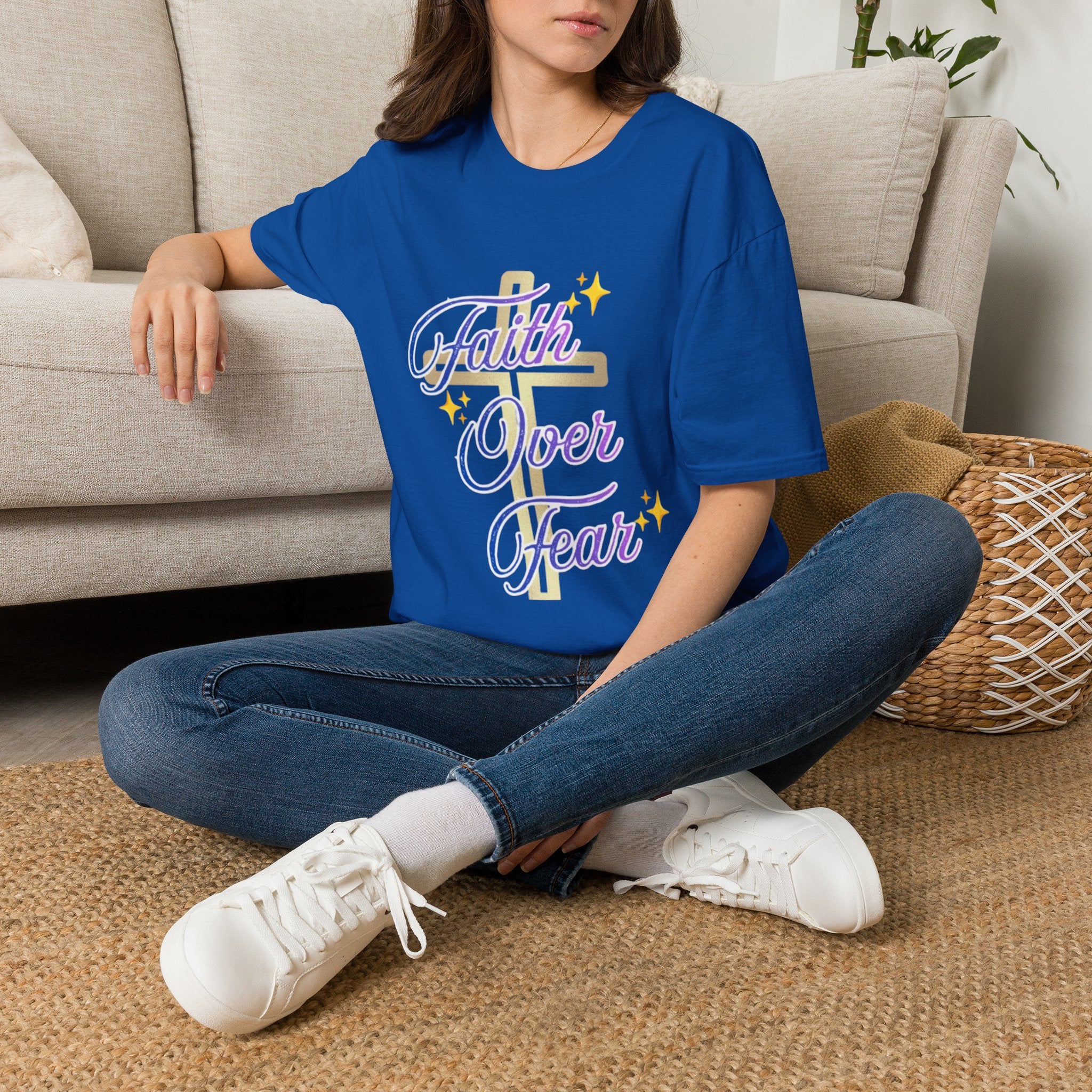 Faith Over Fear T-Shirt — Inspirational Christian Cross Tee
