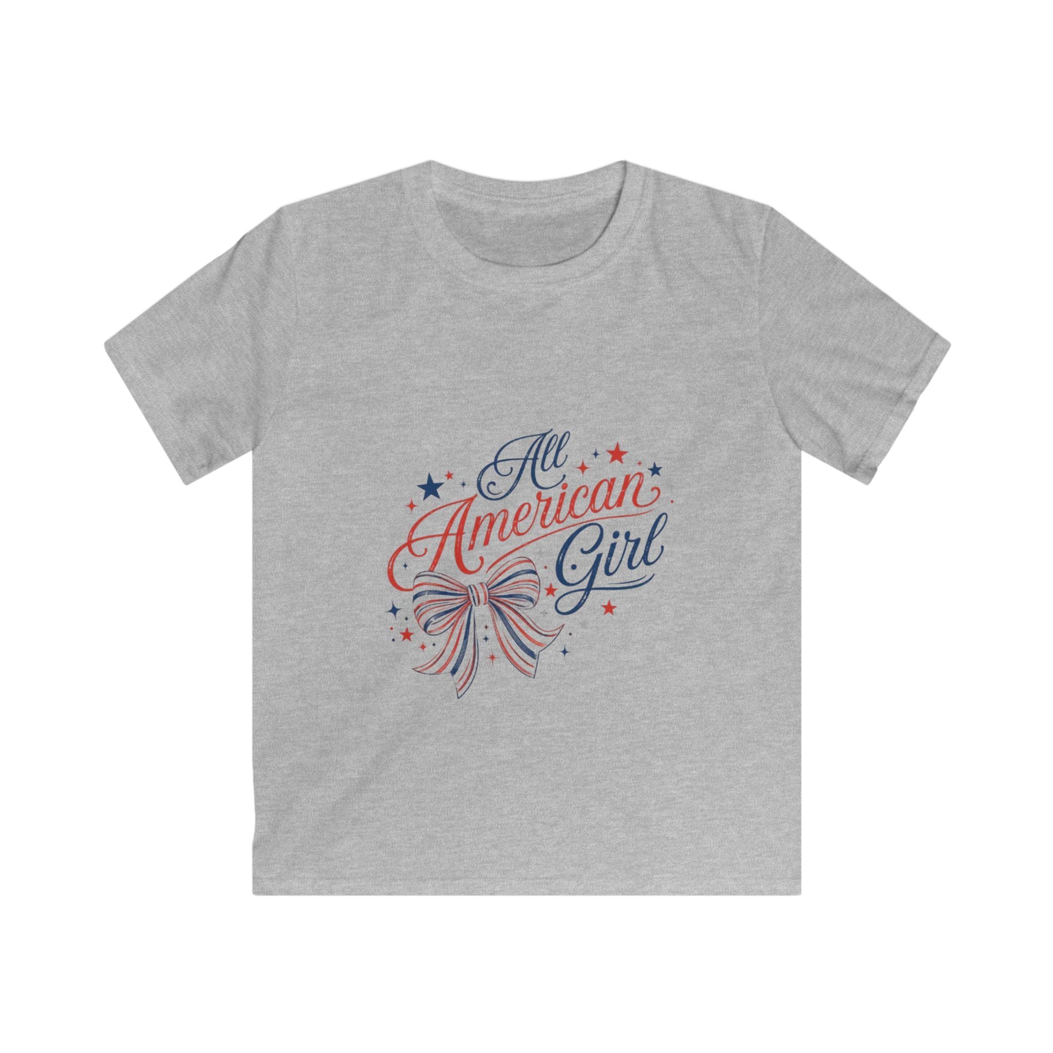 All American Girl Kids Tee – Patriotic 4th of July Shirt with Red White Blue Bow